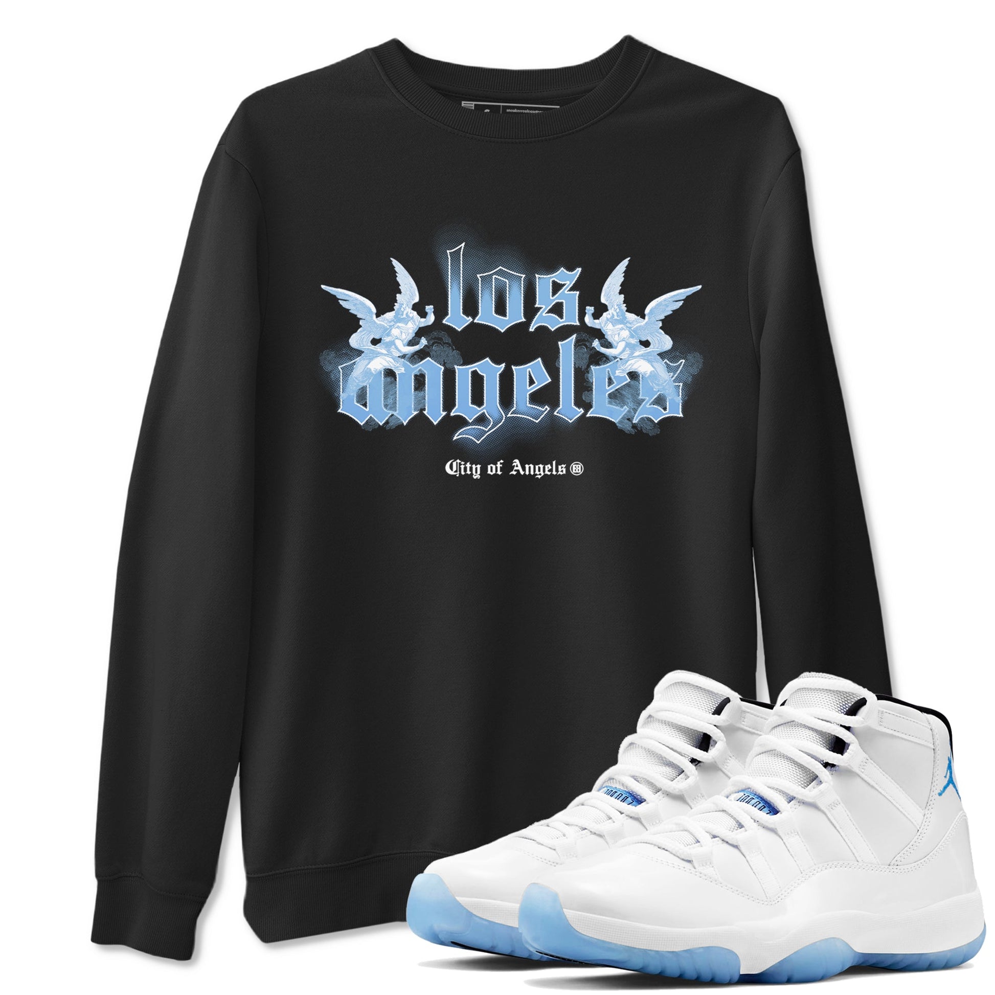 Air Jordan 11s Legend Blue shirts to match jordans City Of Angeles sneaker match tees Air Jordan 11 Retro Legend Blue match shoes to clothes SNRT Sneaker Tees unisex cotton Black 1 shirts