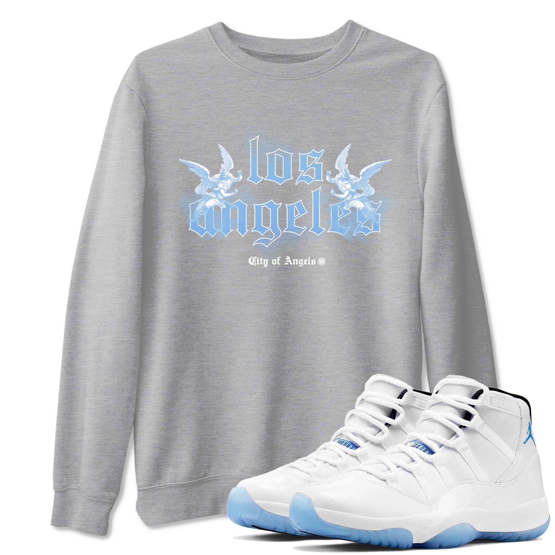 Air Jordan 11s Legend Blue shirts to match jordans City Of Angeles sneaker match tees Air Jordan 11 Retro Legend Blue match shoes to clothes SNRT Sneaker Tees unisex cotton Heather Grey 1 shirts