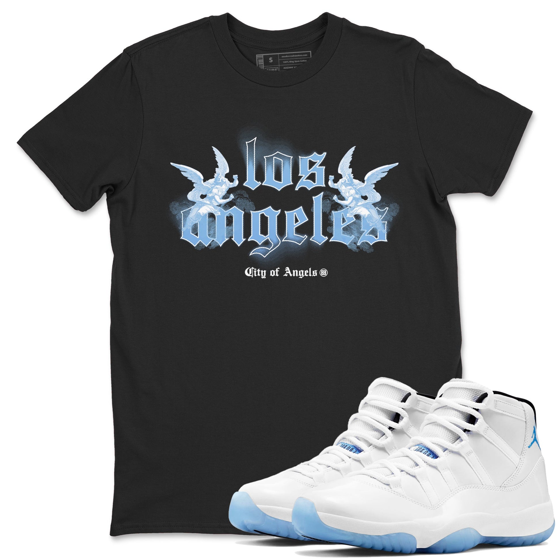 Air Jordan 11s Legend Blue shirts to match jordans City Of Angeles sneaker match tees Air Jordan 11 Retro Legend Blue match shoes to clothes SNRT Sneaker Tees unisex cotton Black 1 shirts