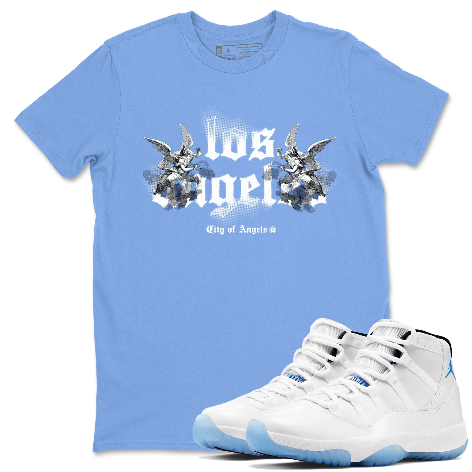 Air Jordan 11s Legend Blue shirts to match jordans City Of Angeles sneaker match tees Air Jordan 11 Retro Legend Blue match shoes to clothes SNRT Sneaker Tees unisex cotton Carolina Blue 1 shirts