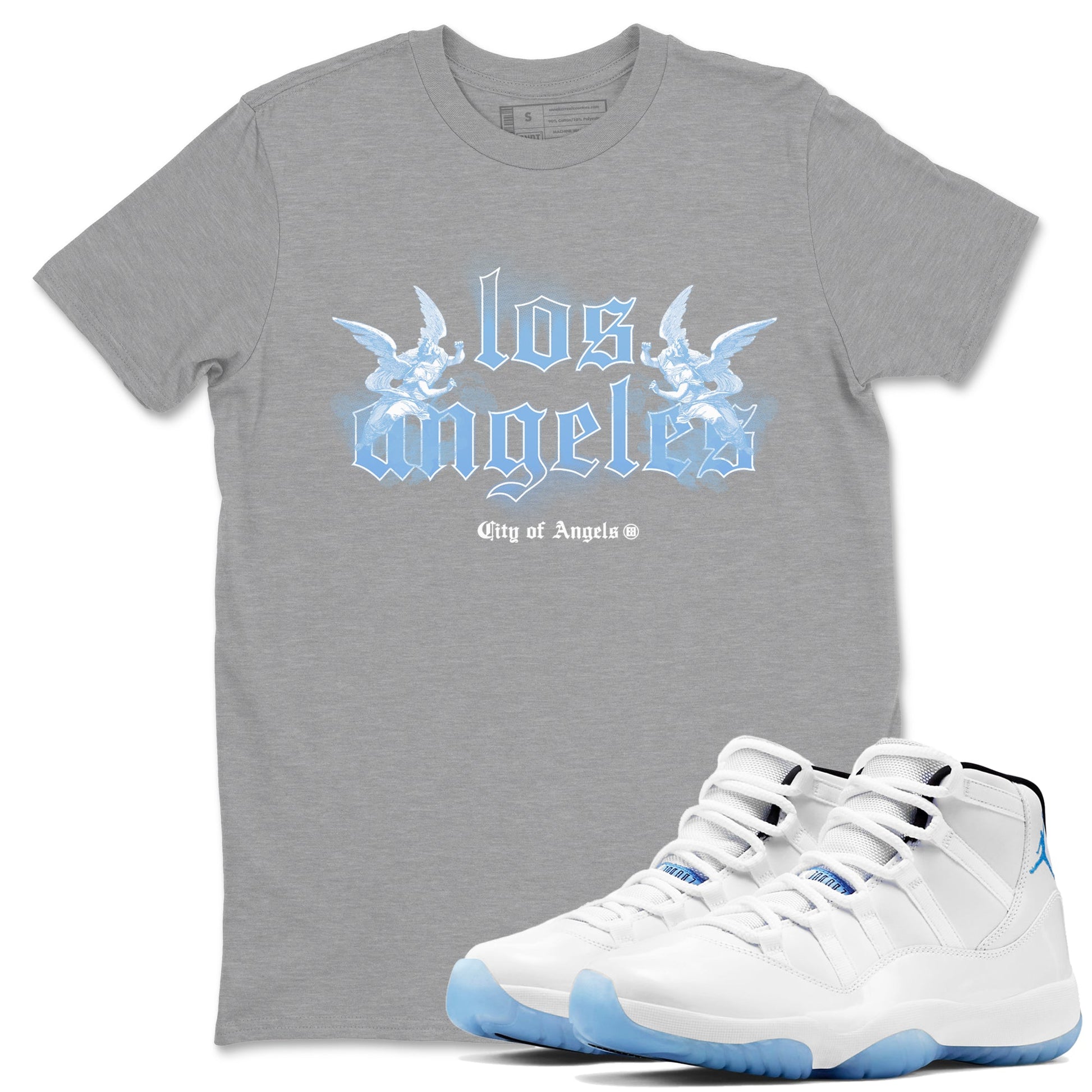 Air Jordan 11s Legend Blue shirts to match jordans City Of Angeles sneaker match tees Air Jordan 11 Retro Legend Blue match shoes to clothes SNRT Sneaker Tees unisex cotton Heather Grey 1 shirts