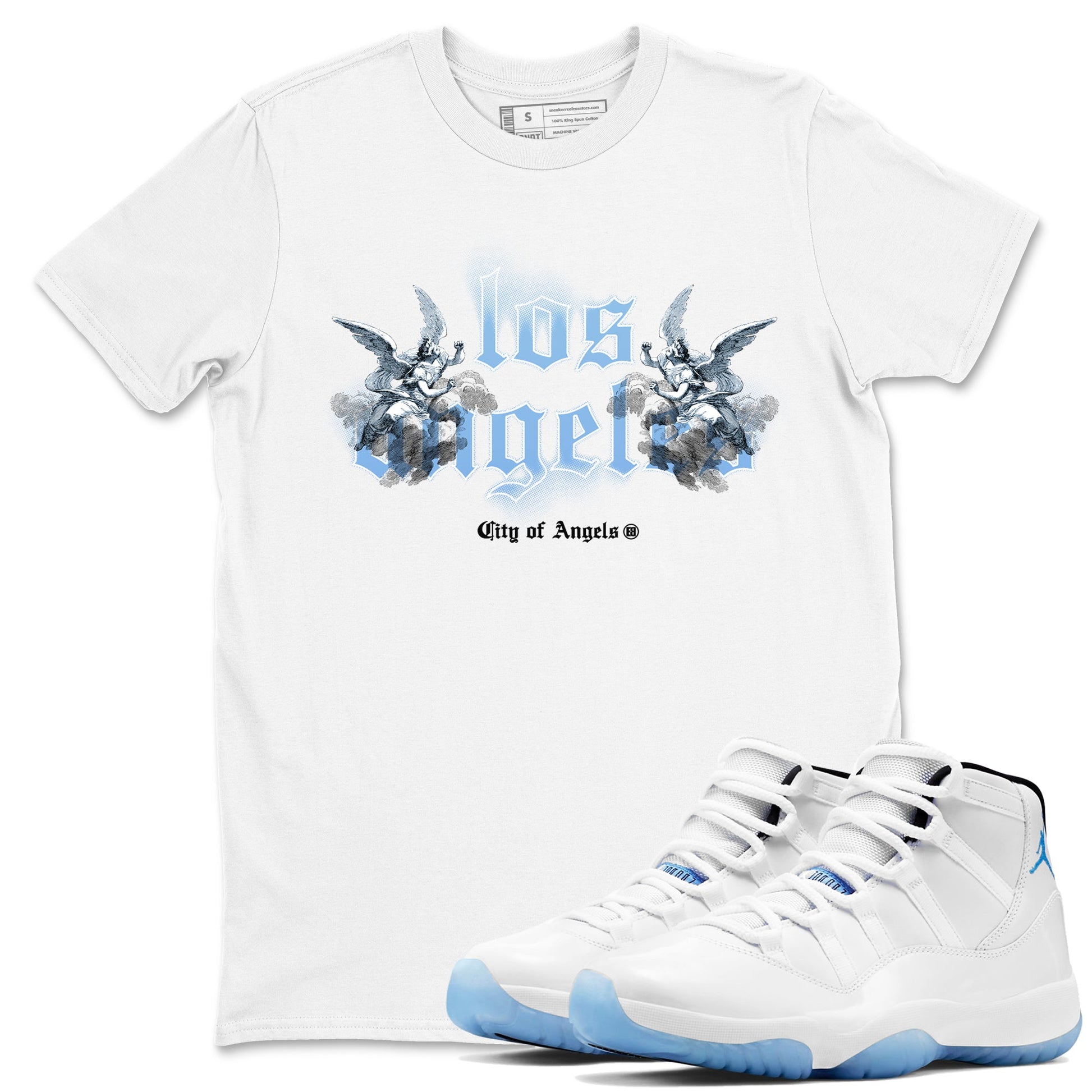 Air Jordan 11s Legend Blue shirts to match jordans City Of Angeles sneaker match tees Air Jordan 11 Retro Legend Blue match shoes to clothes SNRT Sneaker Tees unisex cotton White 1 shirts
