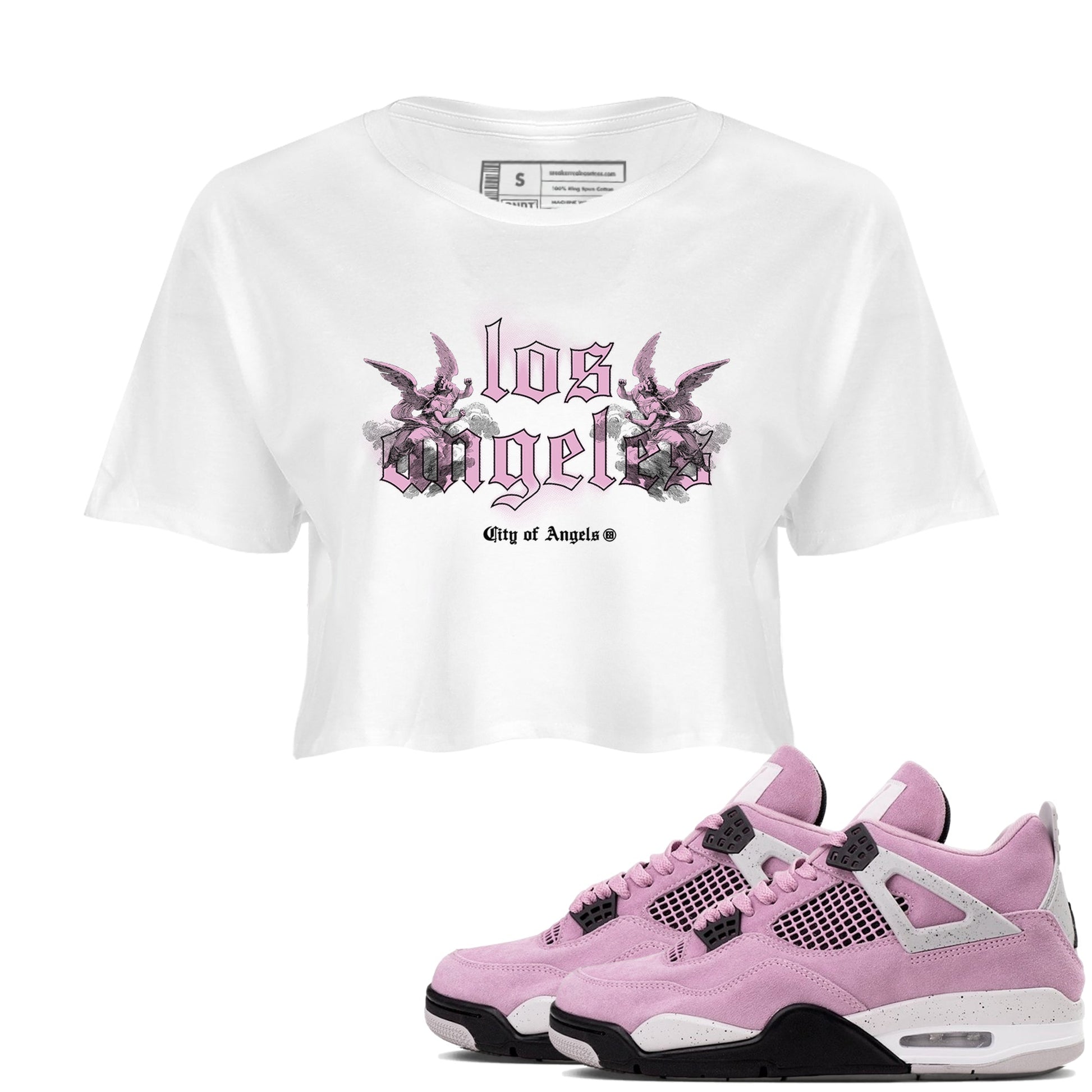 4s Retro Orchid shirts to match jordans City Of Angeles sneaker match tees Air Jordan 4 WMNS Orchid match shoes to clothes SNRT Sneaker Tees unisex cotton White 1 crop tee