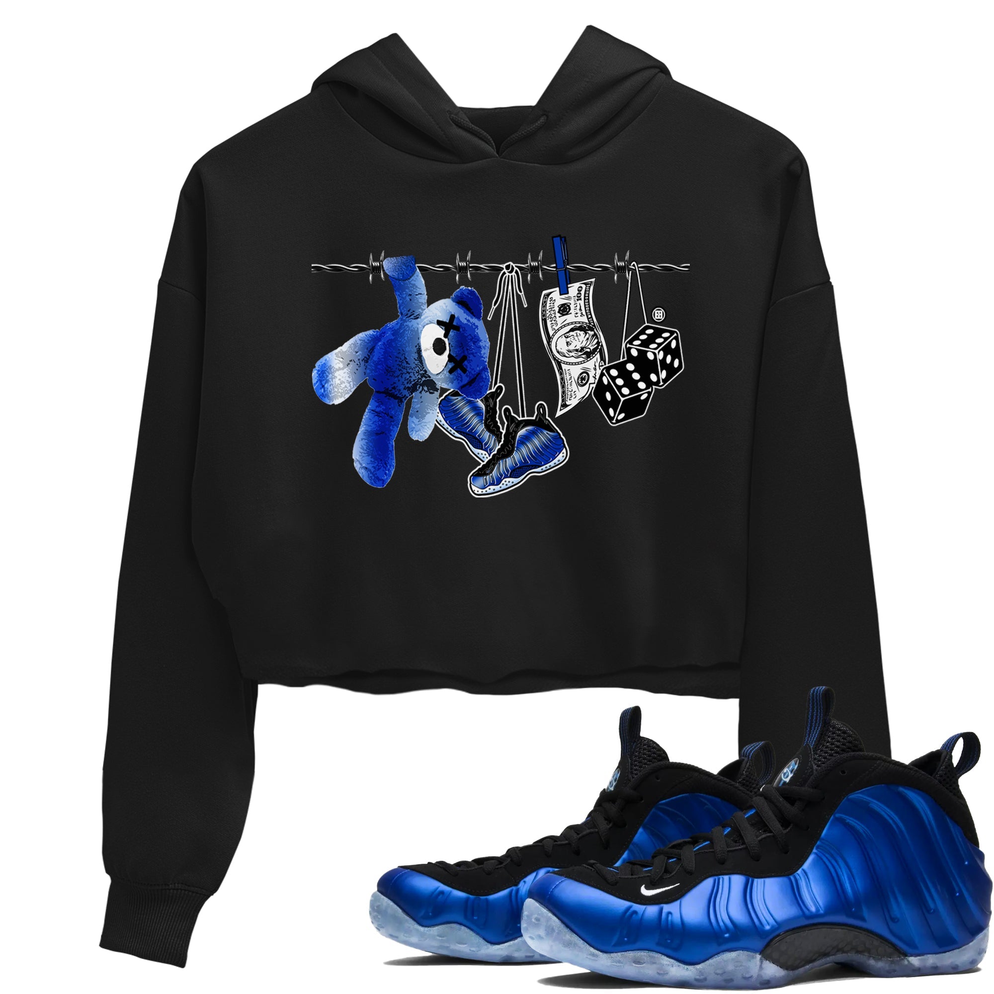Air Foamposite One Royal shirts to match jordans Clothesline sneaker match tees Foams One Royal match shoes to clothes SNRT Sneaker Tees unisex cotton Black 1 crop tee