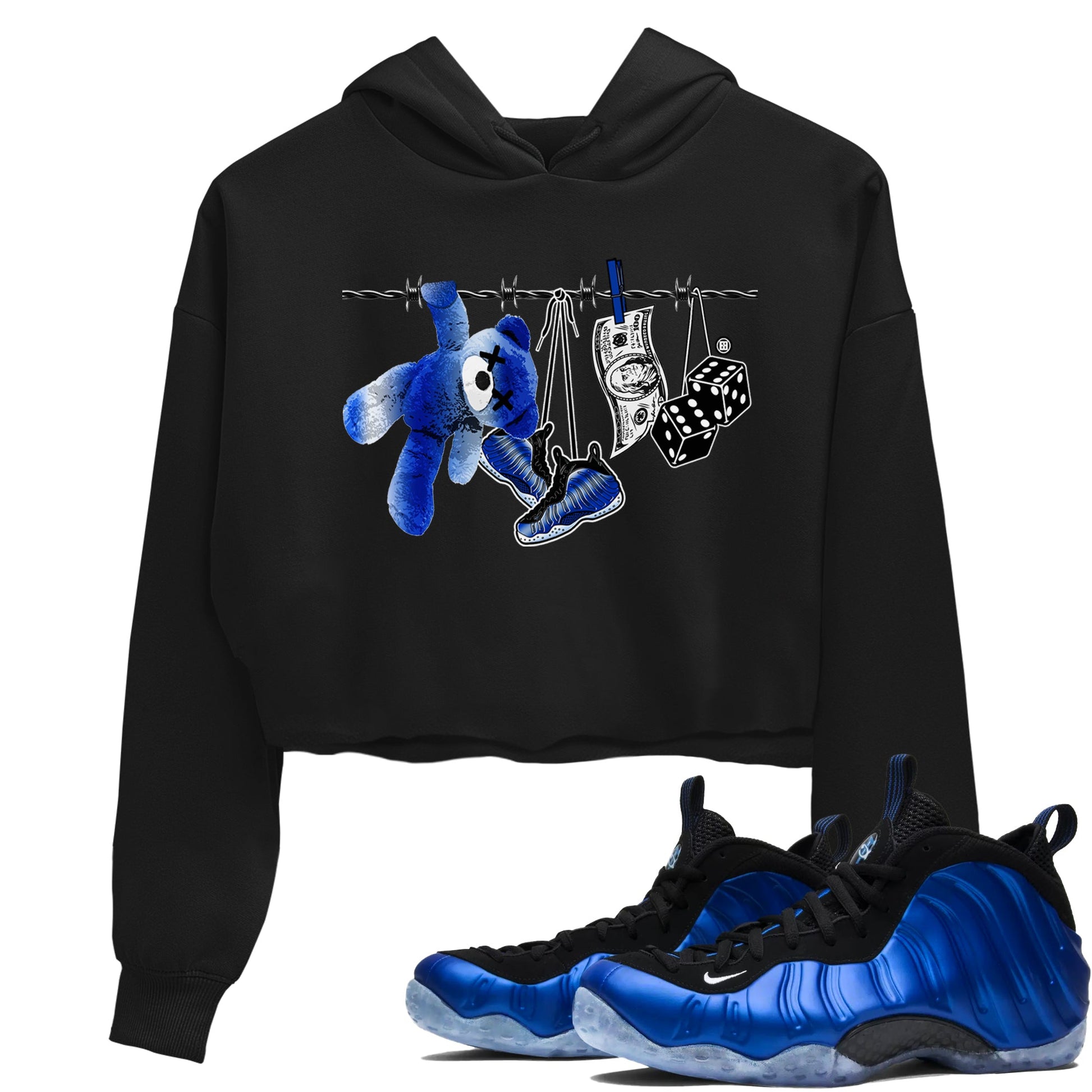 Air Foamposite One Royal shirts to match jordans Clothesline sneaker match tees Foams One Royal match shoes to clothes SNRT Sneaker Tees unisex cotton Black 1 crop tee