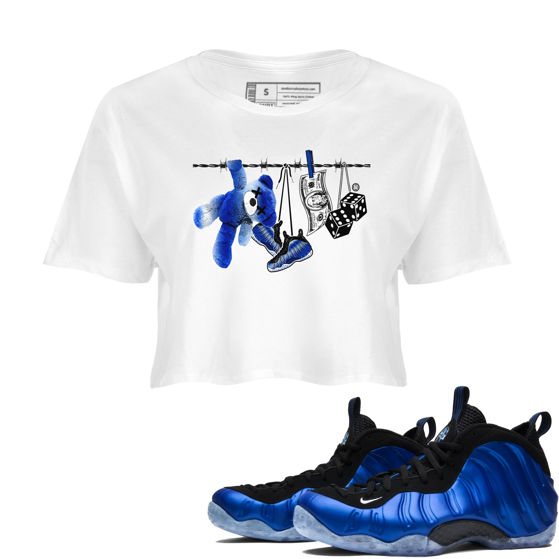 Air Foamposite One Royal shirts to match jordans Clothesline sneaker match tees Foams One Royal match shoes to clothes SNRT Sneaker Tees unisex cotton White 1 crop tee