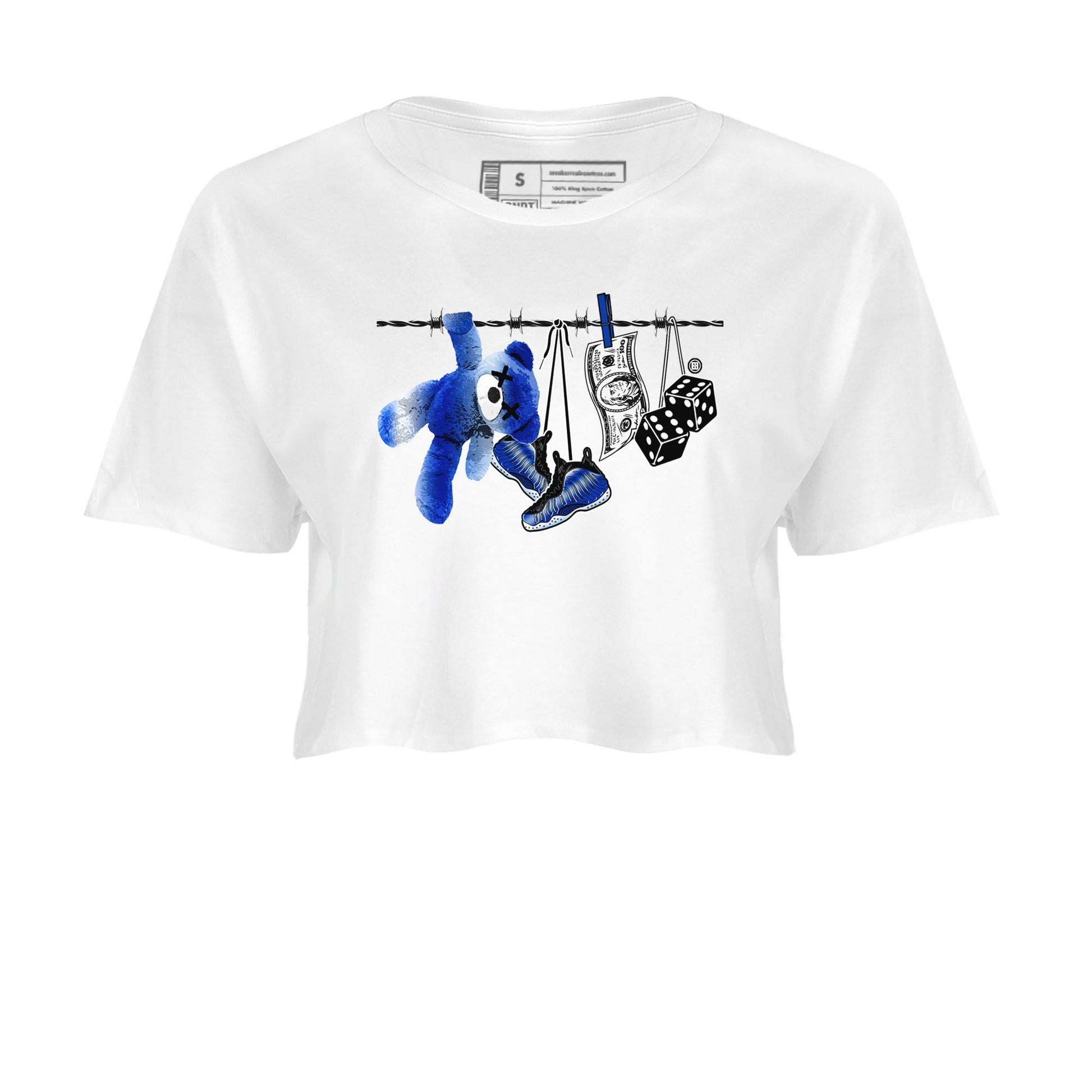 Air Foamposite One Royal shirts to match jordans Clothesline sneaker match tees Foams One Royal match shoes to clothes SNRT Sneaker Tees unisex cotton White 2 crop tee
