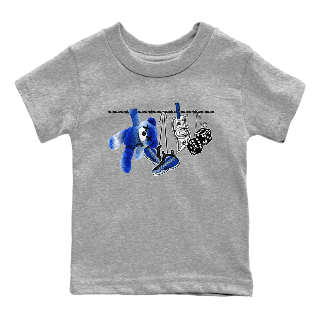 Air Foamposite One Royal shirts to match jordans Clothesline sneaker match tees Foams One Royal match shoes to clothes SNRT Sneaker Tees Youth Baby Heather Grey 2 tee
