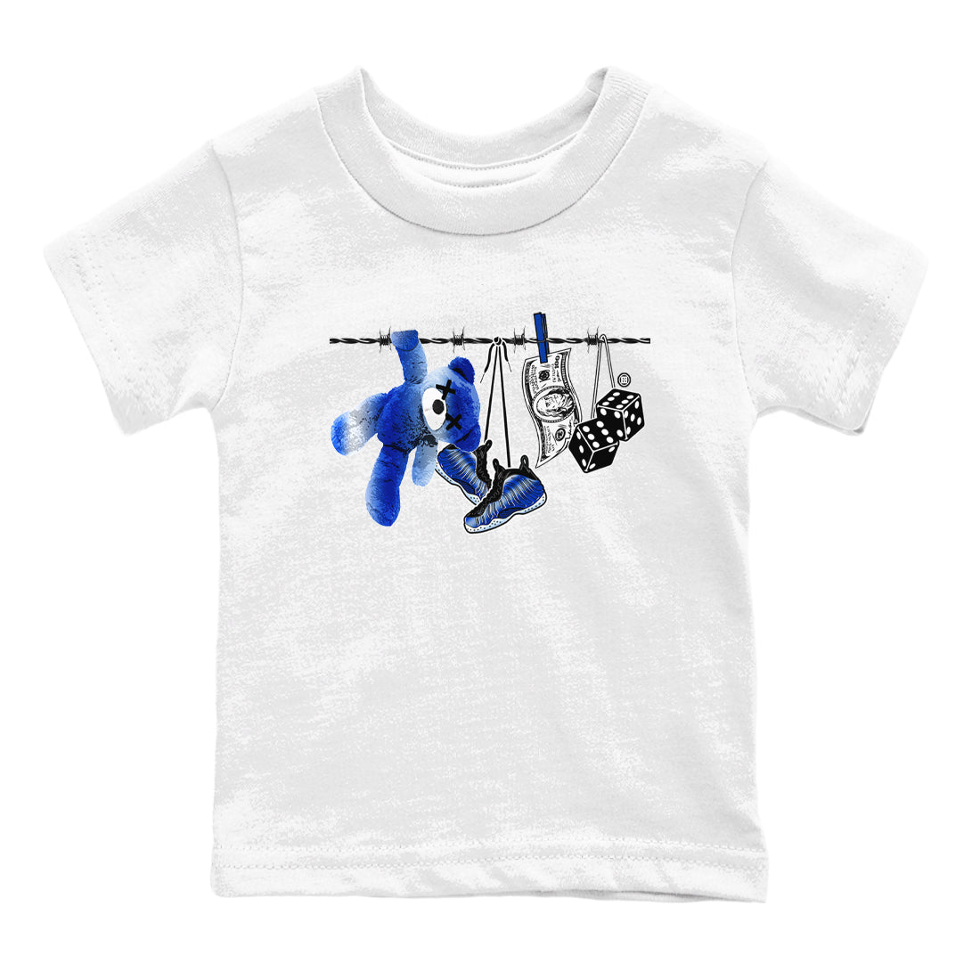Air Foamposite One Royal shirts to match jordans Clothesline sneaker match tees Foams One Royal match shoes to clothes SNRT Sneaker Tees Youth Baby White 2 tee