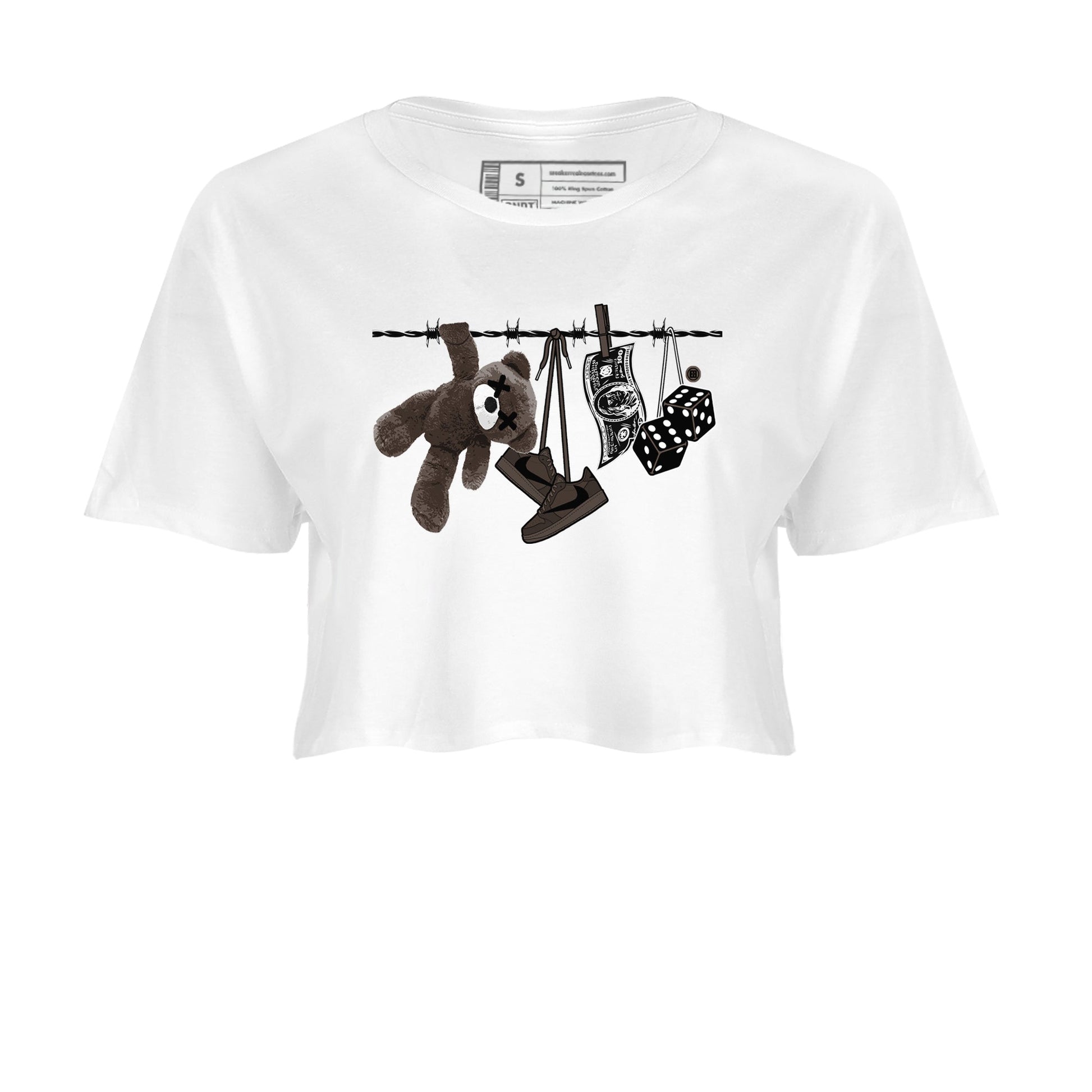 1s Travis Scott Velvet Brown shirts to match jordans Clothesline best t shirts to wear with jordans Travis Scott x Air Jordan 1 Low OG Velvet Brown match shoes to clothes SNRT Sneaker Tees unisex cotton White 2 crop tee