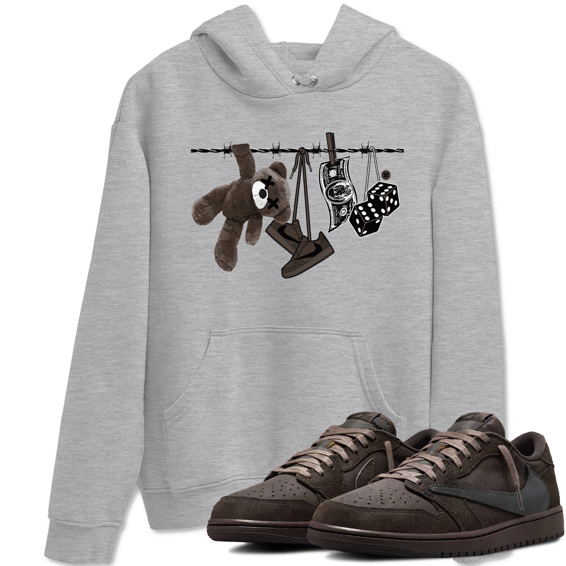 1s Travis Scott Velvet Brown shirts to match jordans Clothesline best t shirts to wear with jordans Travis Scott x Air Jordan 1 Low OG Velvet Brown match shoes to clothes SNRT Sneaker Tees unisex cotton Heather Grey 1 shirts