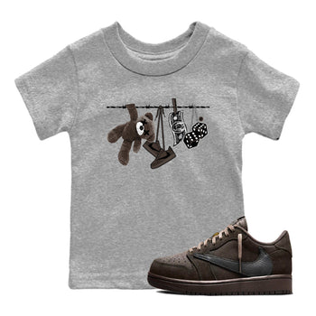 1s Travis Scott Velvet Brown shirts to match jordans Clothesline best t shirts to wear with jordans Travis Scott x Air Jordan 1 Low OG Velvet Brown match shoes to clothes SNRT Sneaker Tees Youth Baby Heather Grey 1 tee