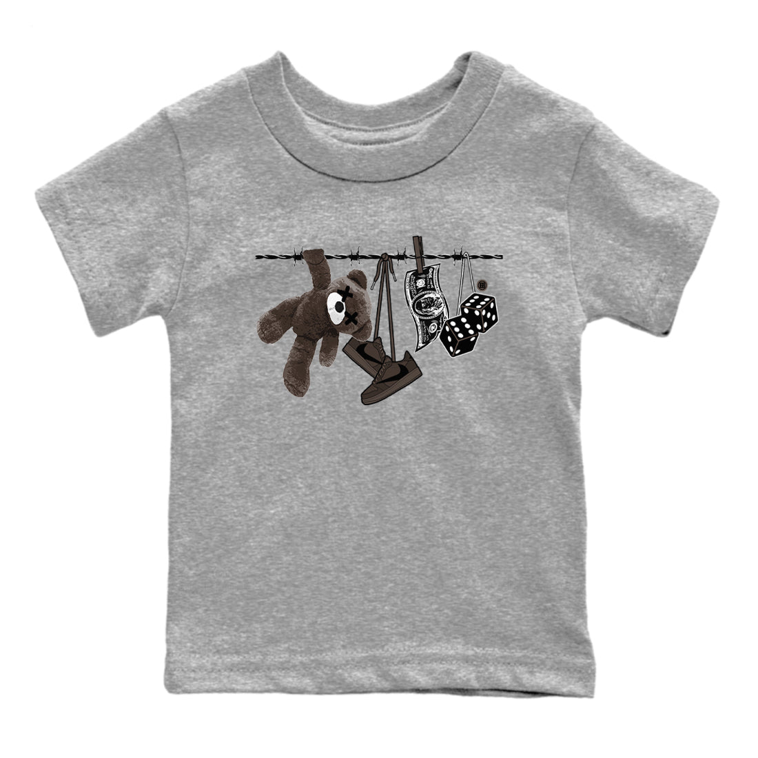 1s Travis Scott Velvet Brown shirts to match jordans Clothesline best t shirts to wear with jordans Travis Scott x Air Jordan 1 Low OG Velvet Brown match shoes to clothes SNRT Sneaker Tees Youth Baby Heather Grey 2 tee