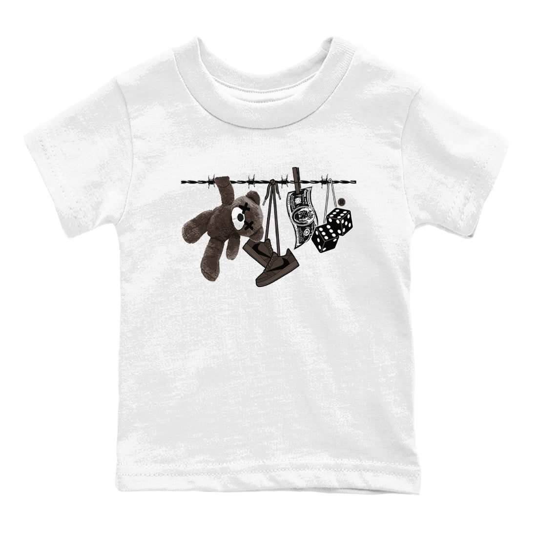 1s Travis Scott Velvet Brown shirts to match jordans Clothesline best t shirts to wear with jordans Travis Scott x Air Jordan 1 Low OG Velvet Brown match shoes to clothes SNRT Sneaker Tees Youth Baby White 2 tee