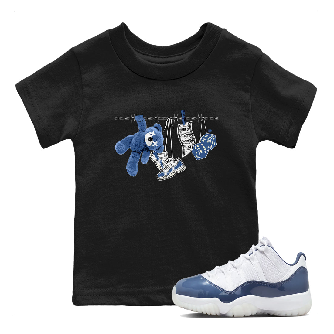 Air Jordan 11 Low Diffused Blue shirts to match jordans Clothesline sneaker match tees 11s Diffused Blue SNRT Sneaker Release Tees Youth Baby Black 1 crew neck shirts