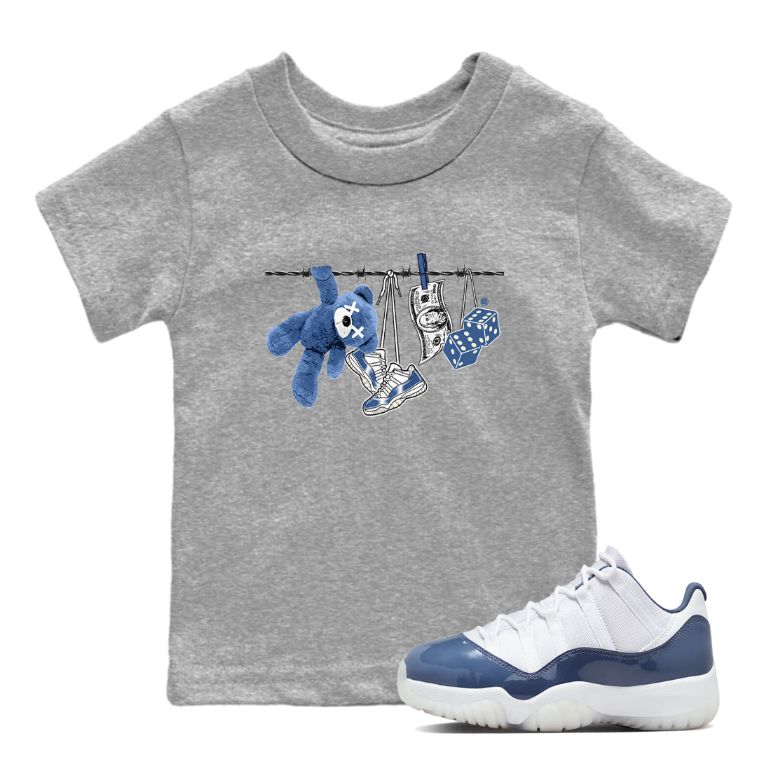 Air Jordan 11 Low Diffused Blue shirts to match jordans Clothesline sneaker match tees 11s Diffused Blue SNRT Sneaker Release Tees Youth Baby Heather Grey 1 crew neck shirts