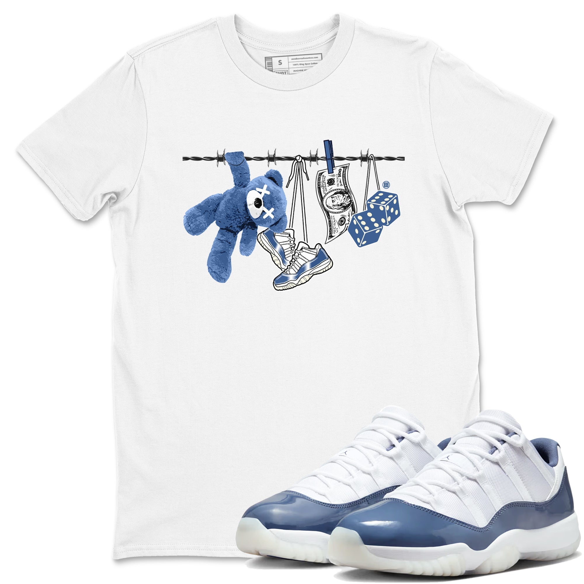 Air Jordan 11 Low Diffused Blue shirts to match jordans Clothesline sneaker match tees 11s Diffused Blue SNRT Sneaker Release Tees unisex cotton White 1 crew neck shirts