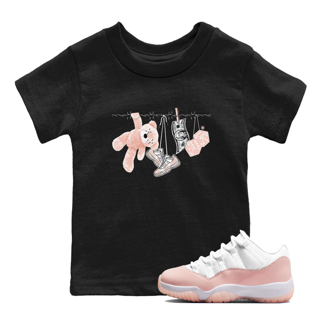 11s Legend Pink shirts to match jordans Clothesline sneaker match tees Air Jordan 11 Legend Pink SNRT Sneaker Tees streetwear brand Baby and Youth Black 1 cotton tee