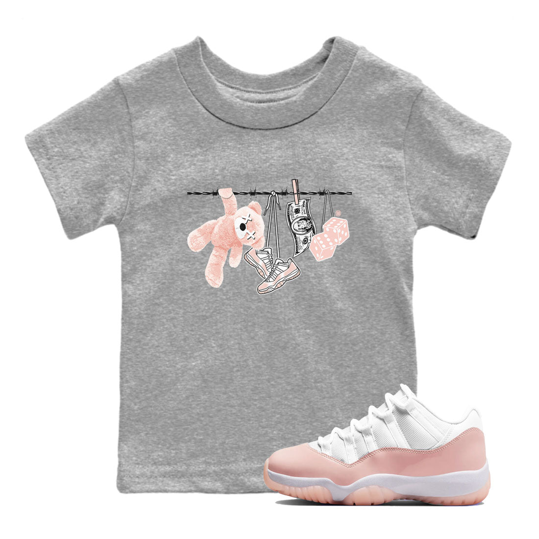 11s Legend Pink shirts to match jordans Clothesline sneaker match tees Air Jordan 11 Legend Pink SNRT Sneaker Tees streetwear brand Baby and Youth Heather Grey 1 cotton tee