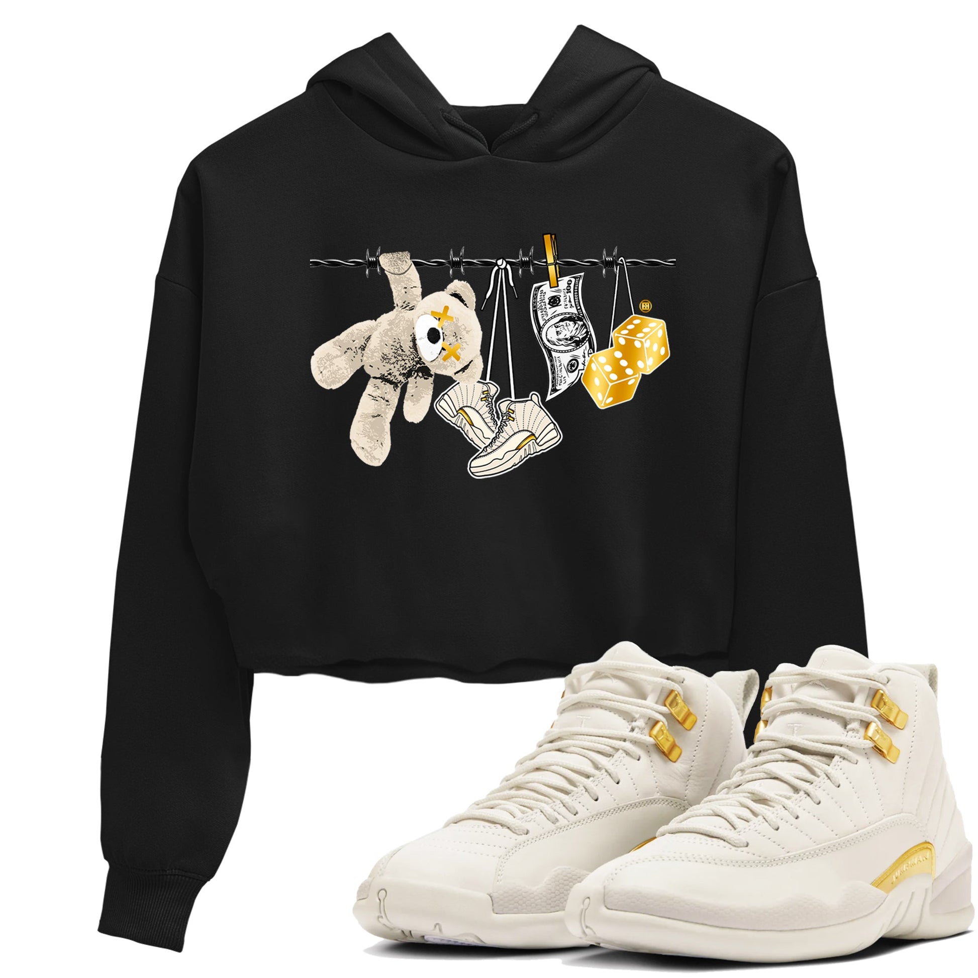 12s Phantom shirts to match jordans Clothesline sneaker match tees Air Jordan 12 WMNS Phantom match shoes to clothes SNRT Sneaker Tees unisex cotton Black 1 crop tee