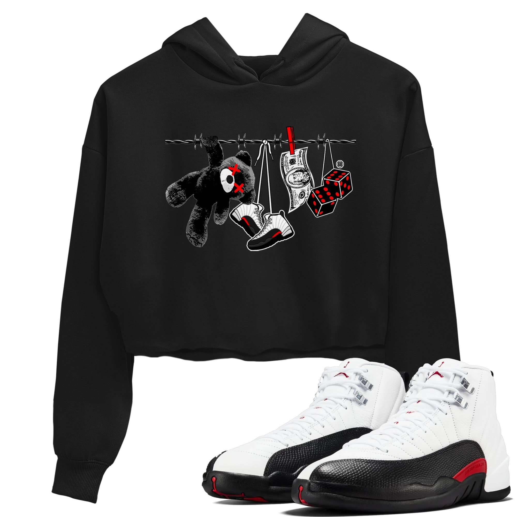 12s Taxi Flip shirt to match jordans Clothesline sneaker tees Air Jordan 12 Taxi Flip SNRT Sneaker Release Tees Black 1 crop length shirt