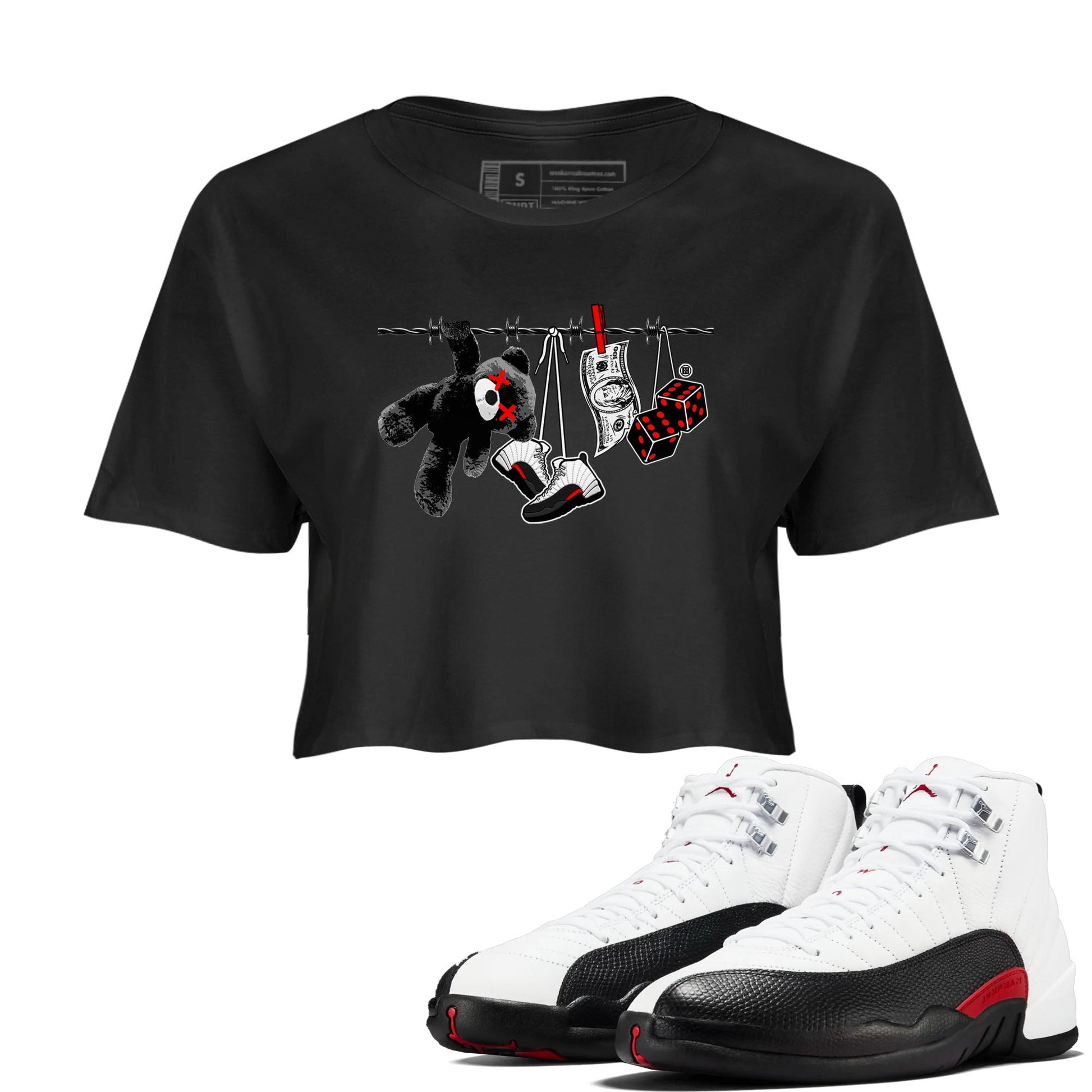 12s Taxi Flip shirt to match jordans Clothesline sneaker tees Air Jordan 12 Taxi Flip SNRT Sneaker Release Tees Black 1 crop length shirt