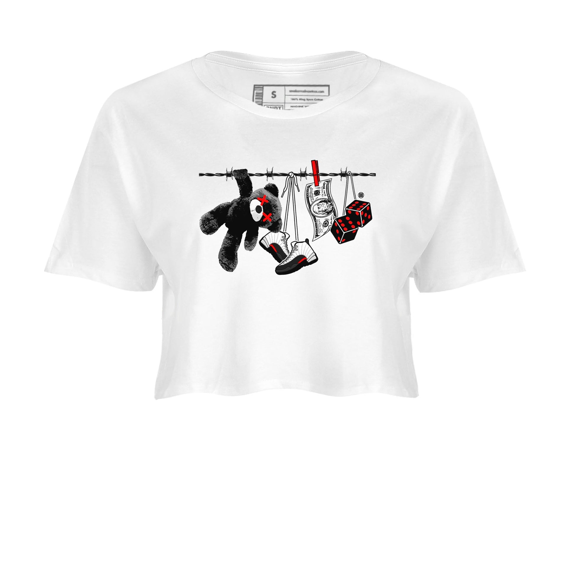 12s Taxi Flip shirt to match jordans Clothesline sneaker tees Air Jordan 12 Taxi Flip SNRT Sneaker Release Tees White 2 crop length shirt