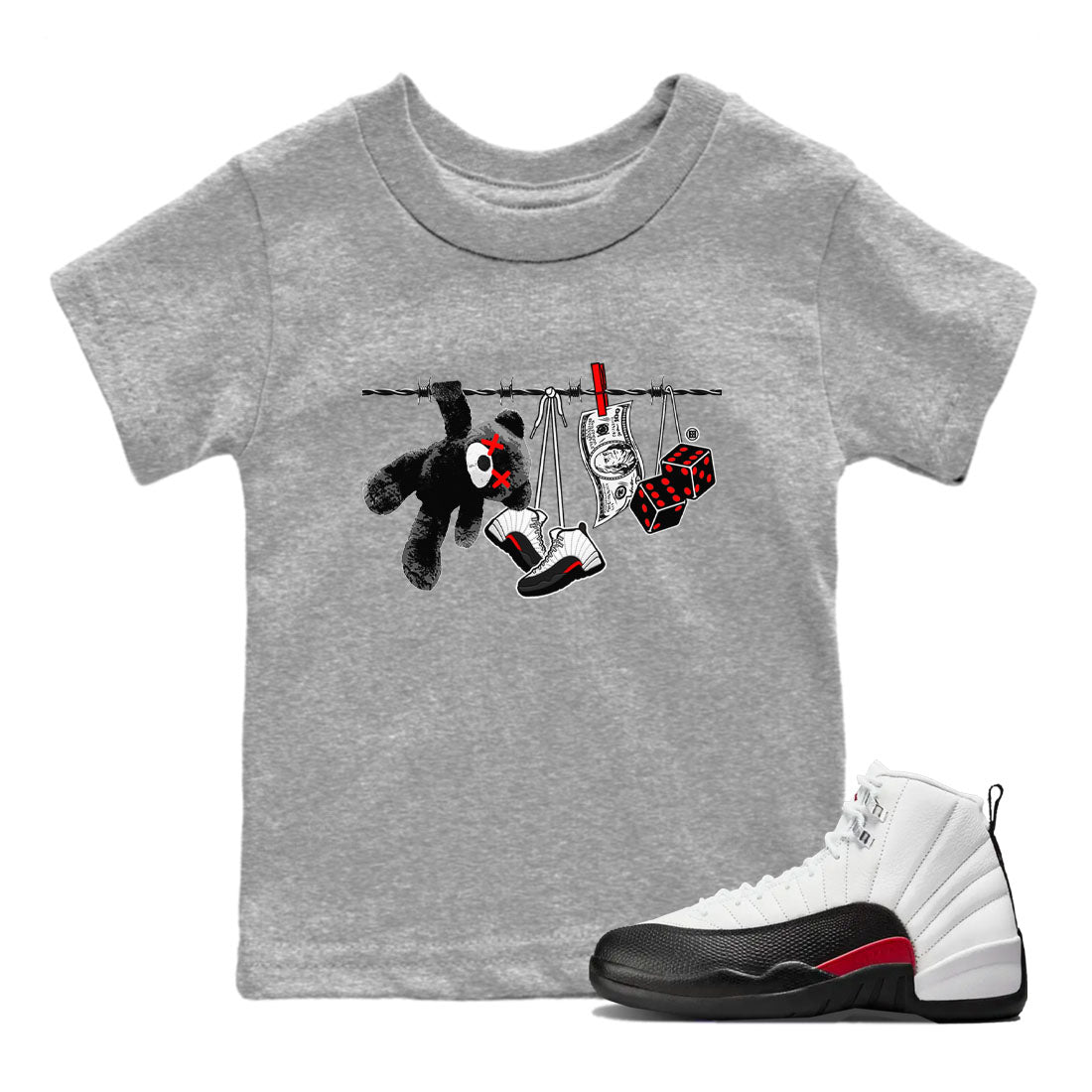 12s Taxi Flip shirt to match jordans Clothesline sneaker tees Air Jordan 12 Taxi Flip SNRT sneaker release tees baby toddler Heather Grey 1 cotton Shirt