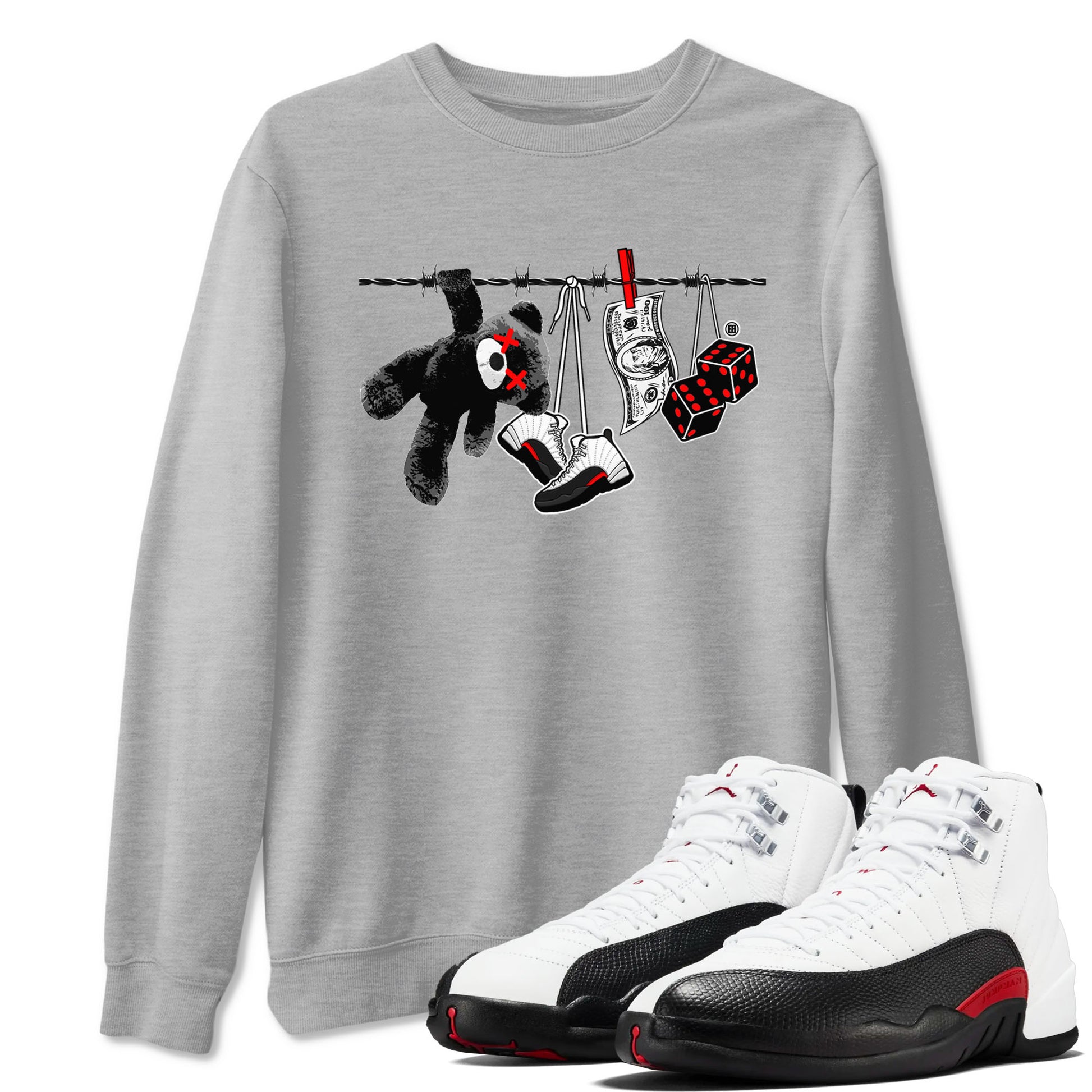 12s Taxi Flip shirt to match jordans Clothesline sneaker tees Air Jordan 12 Taxi Flip SNRT Sneaker Release Tees unisex cotton Heather Grey 1 crew neck shirt