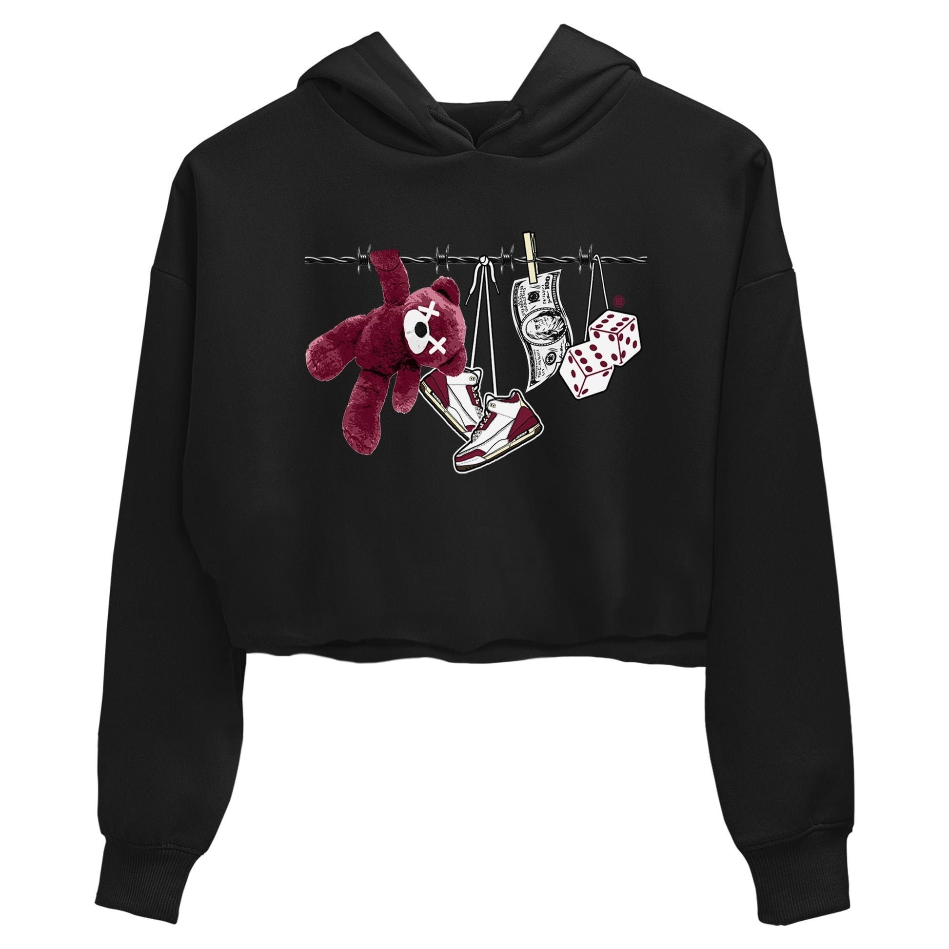 3s A Ma Maniere x Burgundy Crush shirts to match jordans Clothesline sneaker match teesA Ma Maniére x Air Jordan 3 "Burgundy Crush" SNRT Sneaker Tees streetwear brand Black 2 crop tee