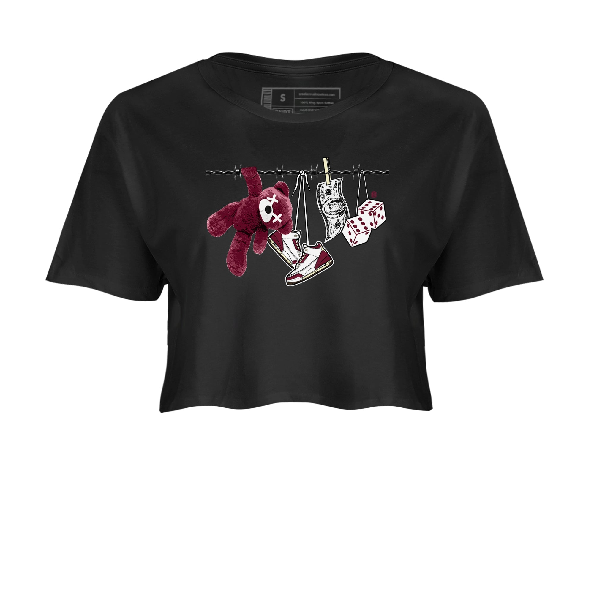 3s A Ma Maniere x Burgundy Crush shirts to match jordans Clothesline sneaker match teesA Ma Maniére x Air Jordan 3 "Burgundy Crush" SNRT Sneaker Tees streetwear brand Black 2 crop tee