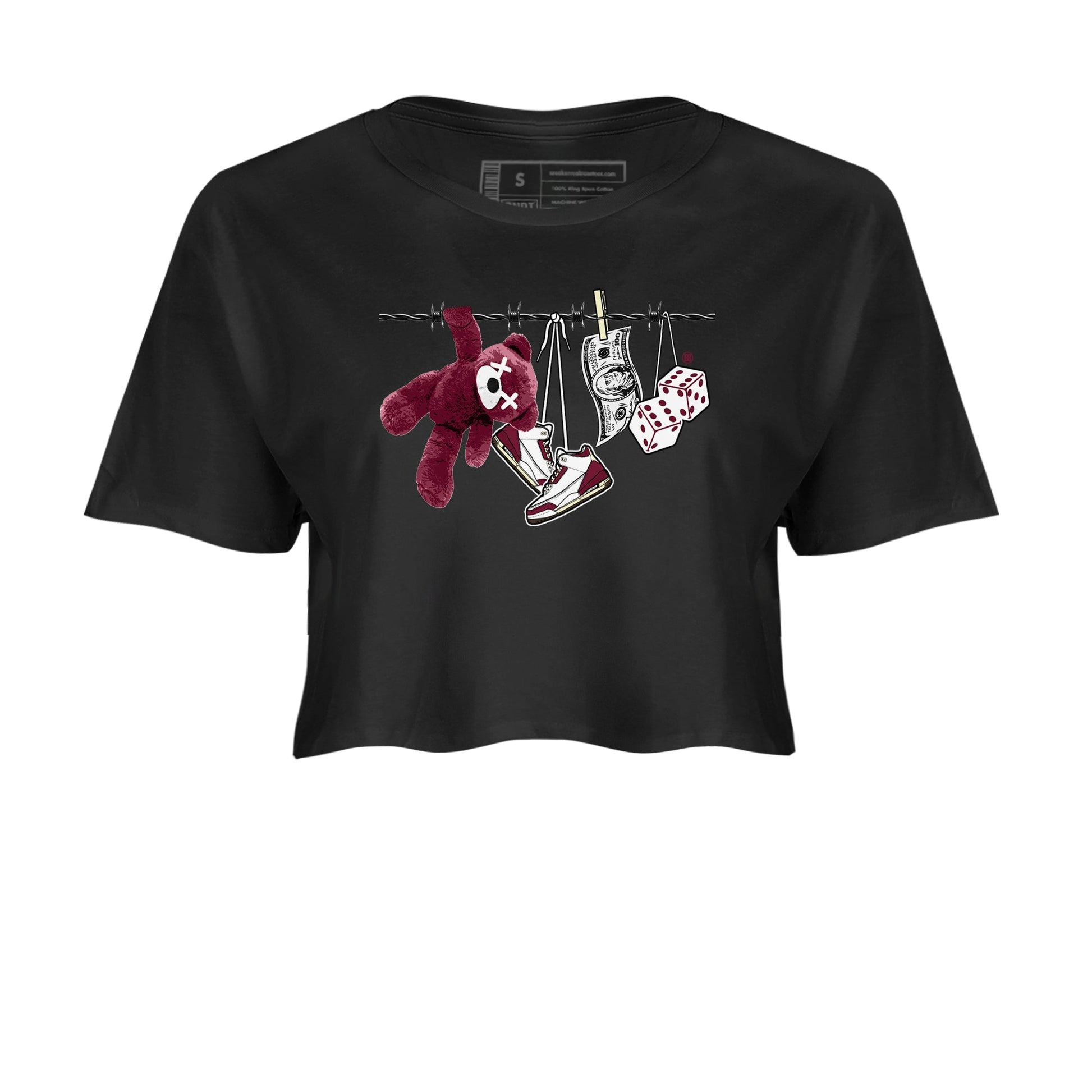 3s A Ma Maniere x Burgundy Crush shirts to match jordans Clothesline sneaker match teesA Ma Maniére x Air Jordan 3 "Burgundy Crush" SNRT Sneaker Tees streetwear brand Black 2 crop tee