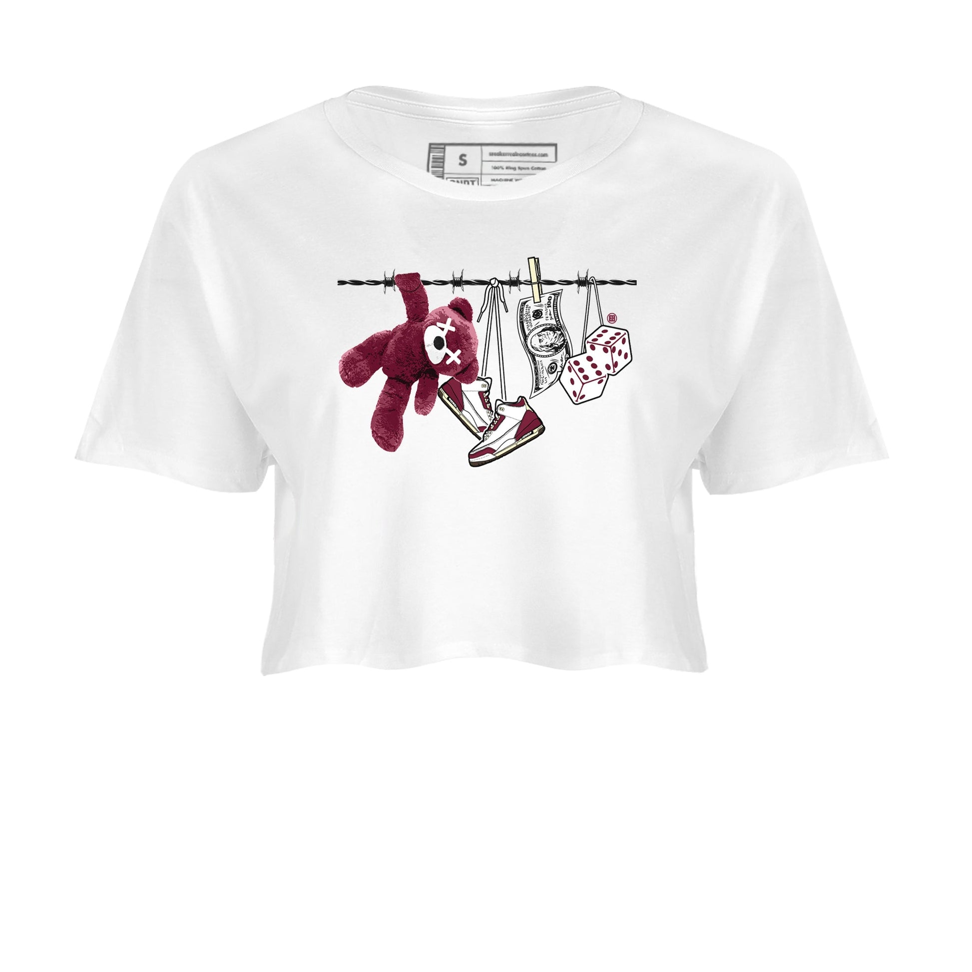 3s A Ma Maniere x Burgundy Crush shirts to match jordans Clothesline sneaker match teesA Ma Maniére x Air Jordan 3 "Burgundy Crush" SNRT Sneaker Tees streetwear brand White 2 crop tee