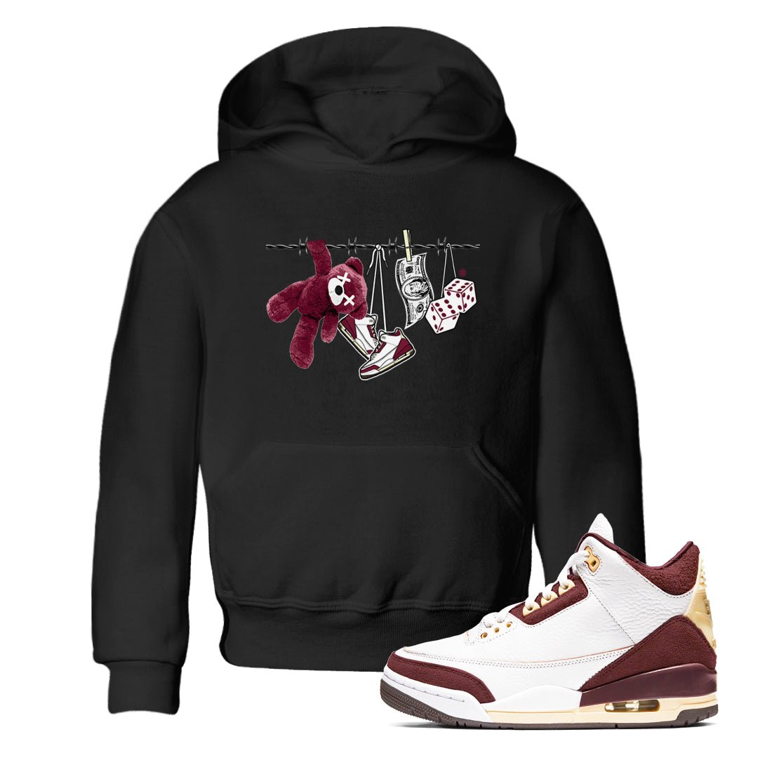 3s A Ma Maniere x Burgundy Crush shirts to match jordans Clothesline sneaker match teesA Ma Maniére x Air Jordan 3 "Burgundy Crush" SNRT Sneaker Tees streetwear brand Baby and Youth Black 1 cotton tee