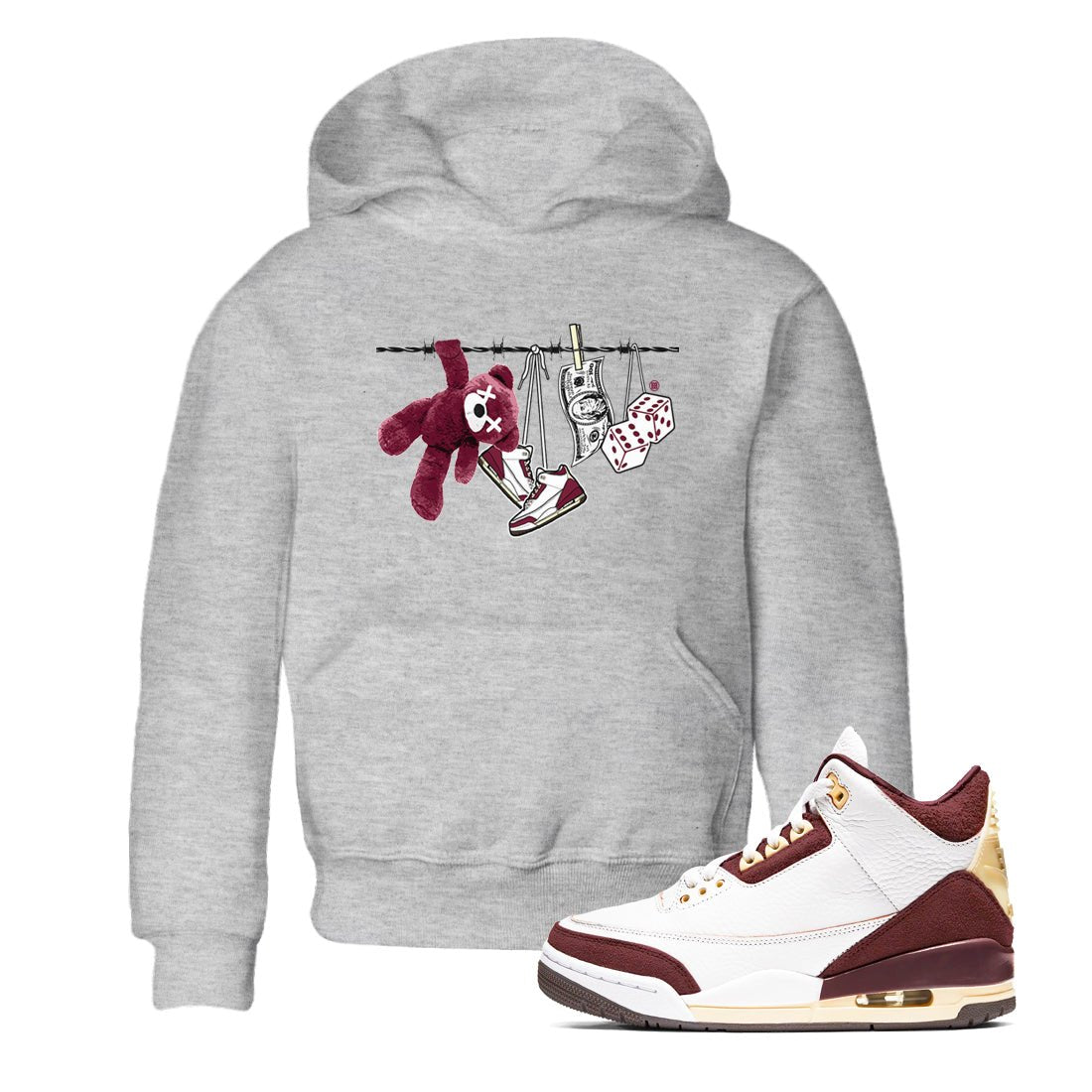 3s A Ma Maniere x Burgundy Crush shirts to match jordans Clothesline sneaker match teesA Ma Maniére x Air Jordan 3 "Burgundy Crush" SNRT Sneaker Tees streetwear brand Baby and Youth Heather Grey 1 cotton tee