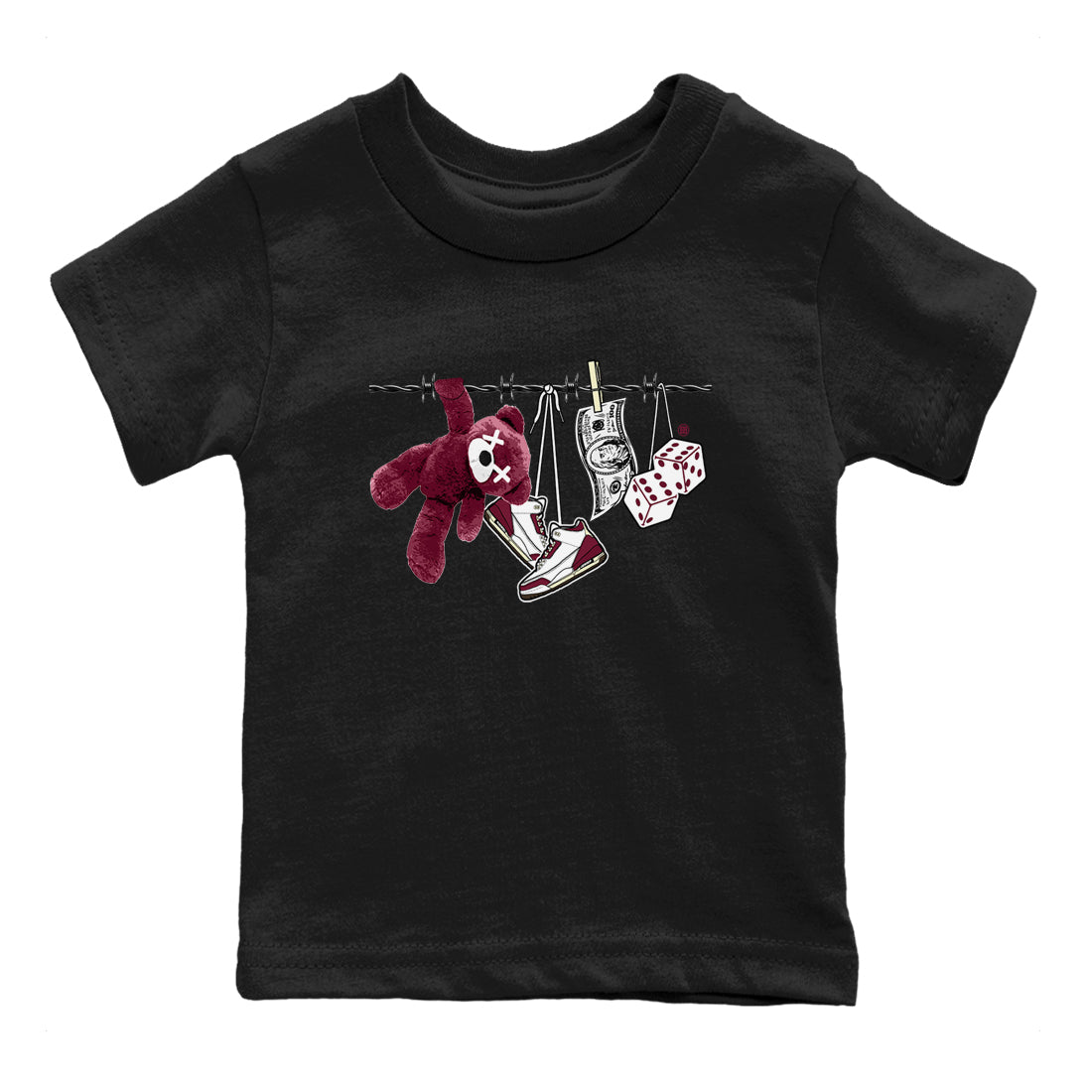 3s A Ma Maniere x Burgundy Crush shirts to match jordans Clothesline sneaker match teesA Ma Maniére x Air Jordan 3 "Burgundy Crush" SNRT Sneaker Tees streetwear brand Baby and Youth Black 2 cotton tee
