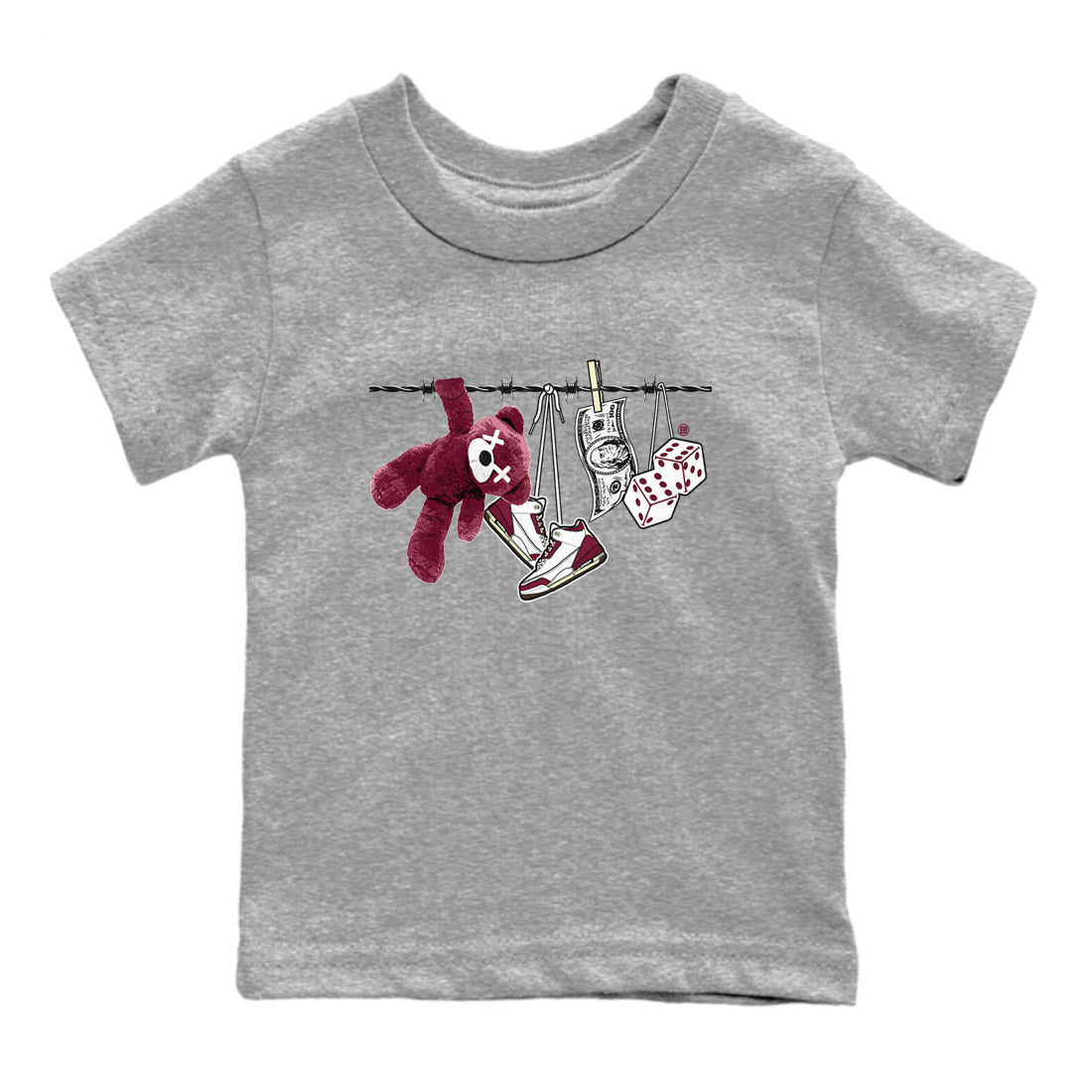 3s A Ma Maniere x Burgundy Crush shirts to match jordans Clothesline sneaker match teesA Ma Maniére x Air Jordan 3 "Burgundy Crush" SNRT Sneaker Tees streetwear brand Baby and Youth Heather Grey 2 cotton tee