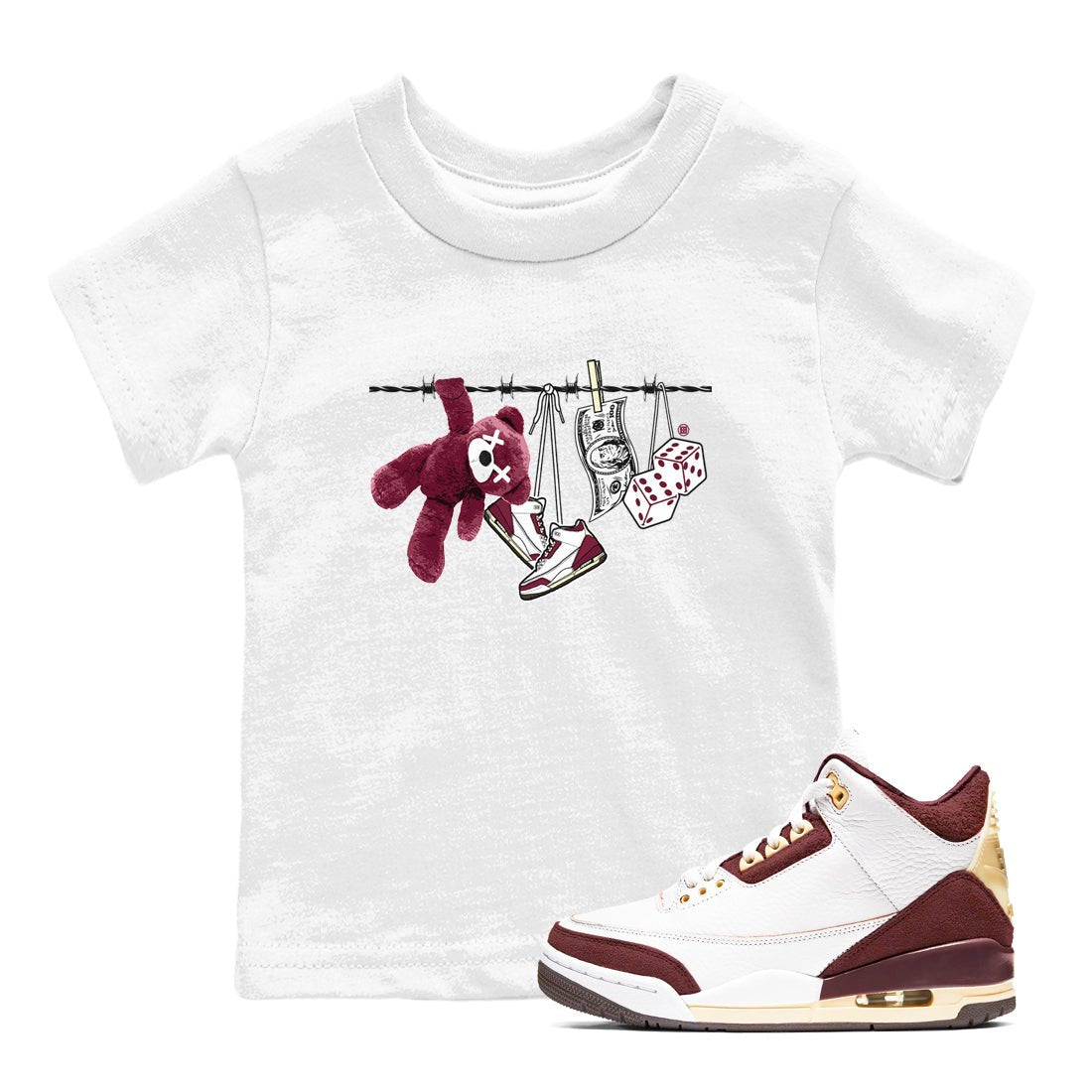 3s A Ma Maniere x Burgundy Crush shirts to match jordans Clothesline sneaker match teesA Ma Maniére x Air Jordan 3 "Burgundy Crush" SNRT Sneaker Tees streetwear brand Baby and Youth White 1 cotton tee