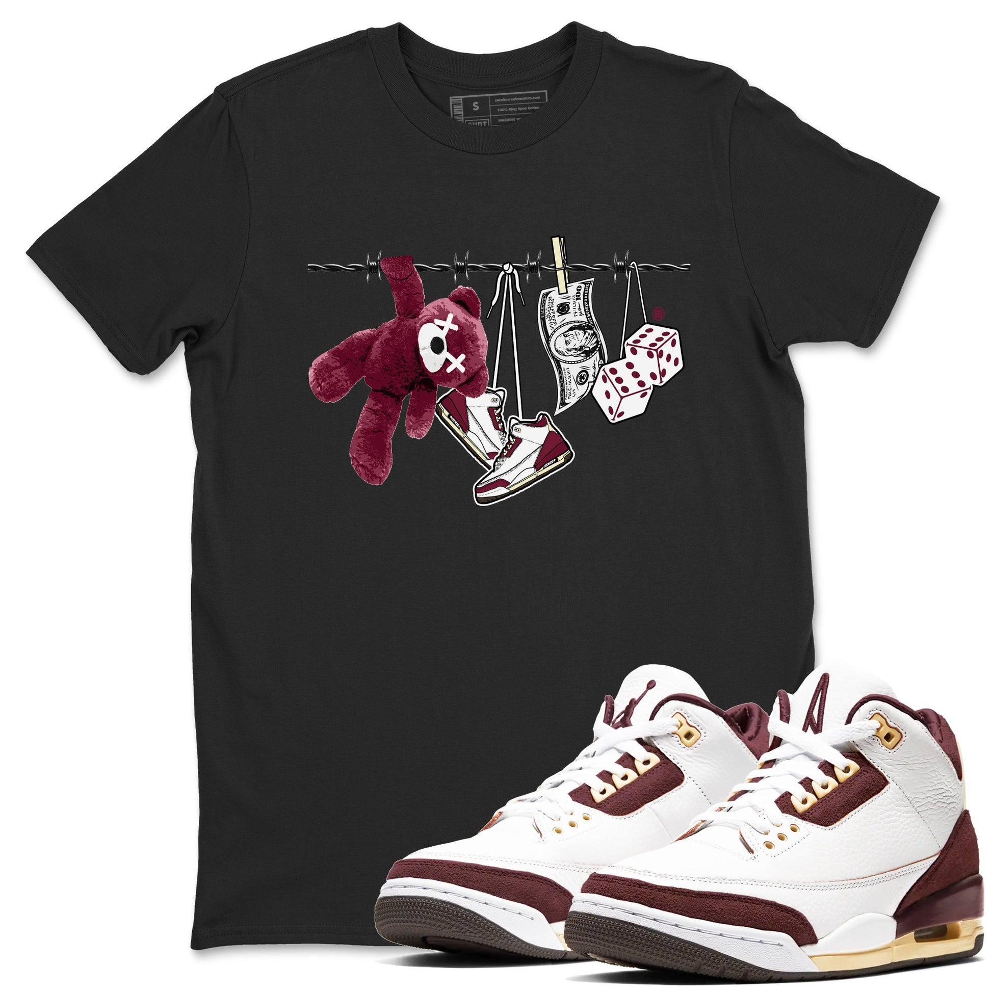 3s A Ma Maniere x Burgundy Crush shirts to match jordans Clothesline sneaker match teesA Ma Maniére x Air Jordan 3 "Burgundy Crush" SNRT Sneaker Tees streetwear brand Black 1 unisex cotton tee