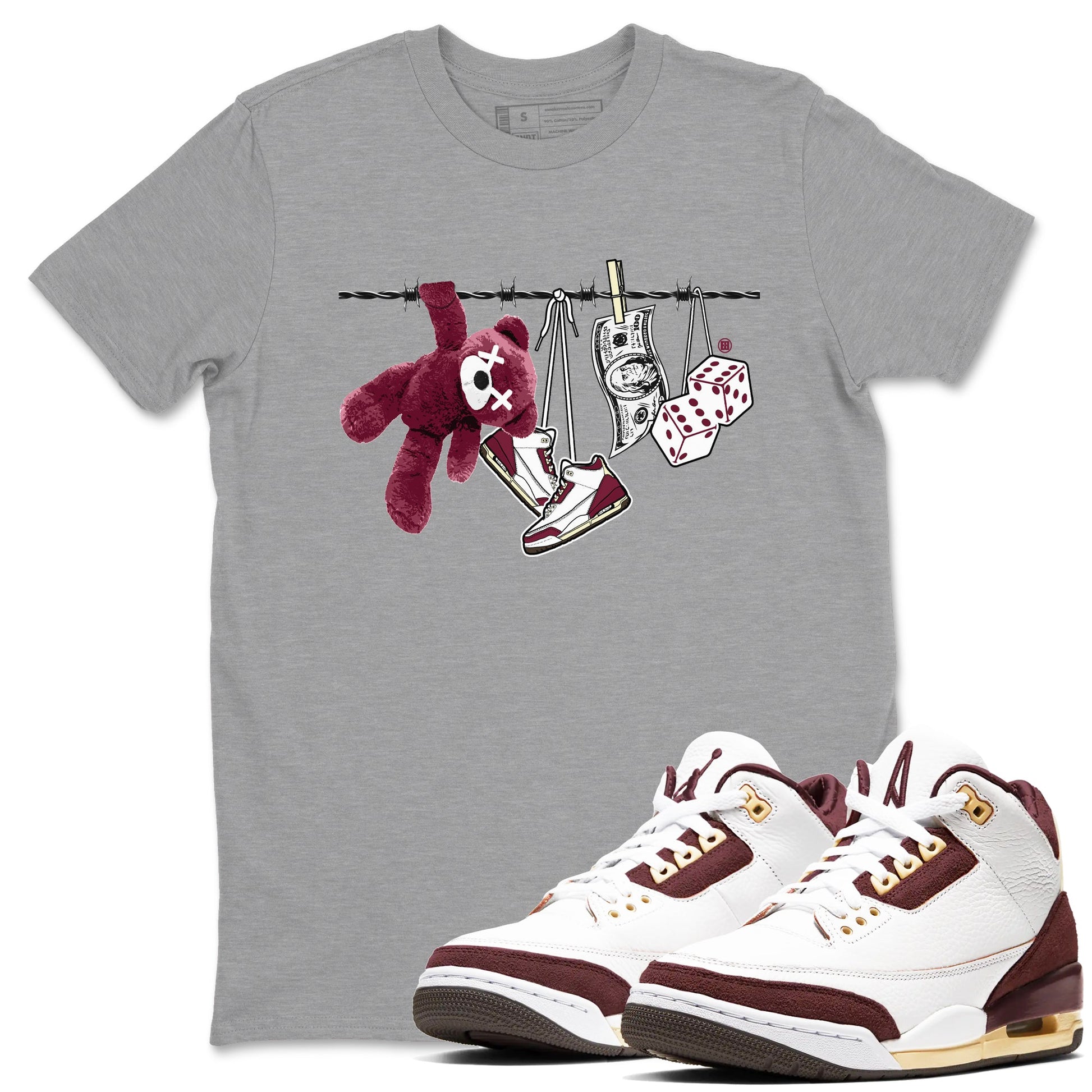 3s A Ma Maniere x Burgundy Crush shirts to match jordans Clothesline sneaker match teesA Ma Maniére x Air Jordan 3 "Burgundy Crush" SNRT Sneaker Tees streetwear brand Heather Grey 1 unisex cotton tee