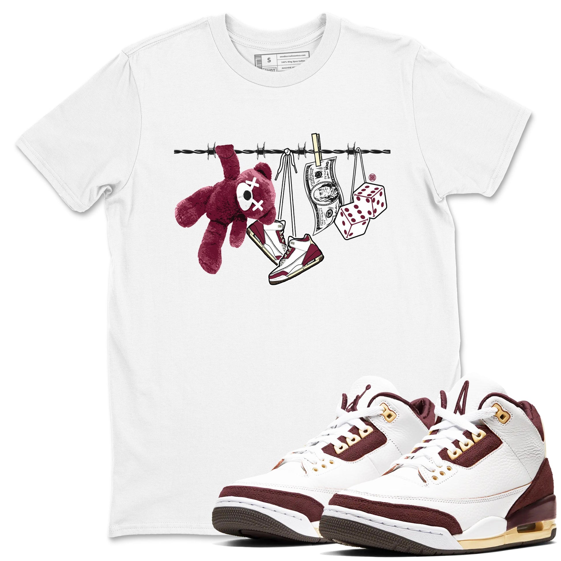 3s A Ma Maniere x Burgundy Crush shirts to match jordans Clothesline sneaker match teesA Ma Maniére x Air Jordan 3 "Burgundy Crush" SNRT Sneaker Tees streetwear brand White 1 unisex cotton tee