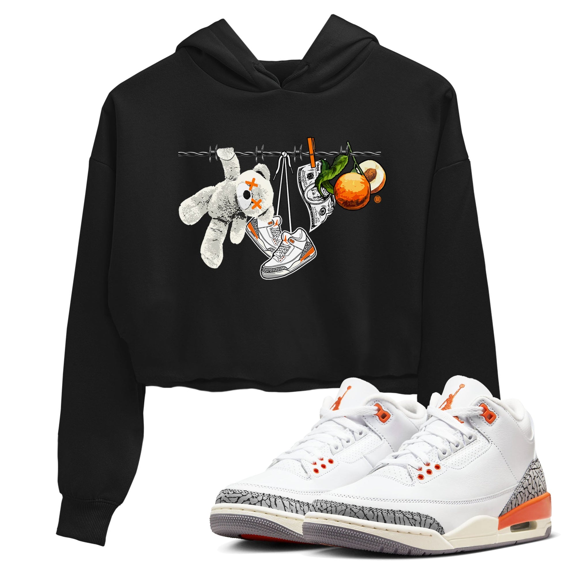 3s Georgia Peach shirt to match jordans Clothesline sneaker tees Air Jordan 3 Retro Georgia Peach SNRT Sneaker Release Tees Black 1 crop length shirt