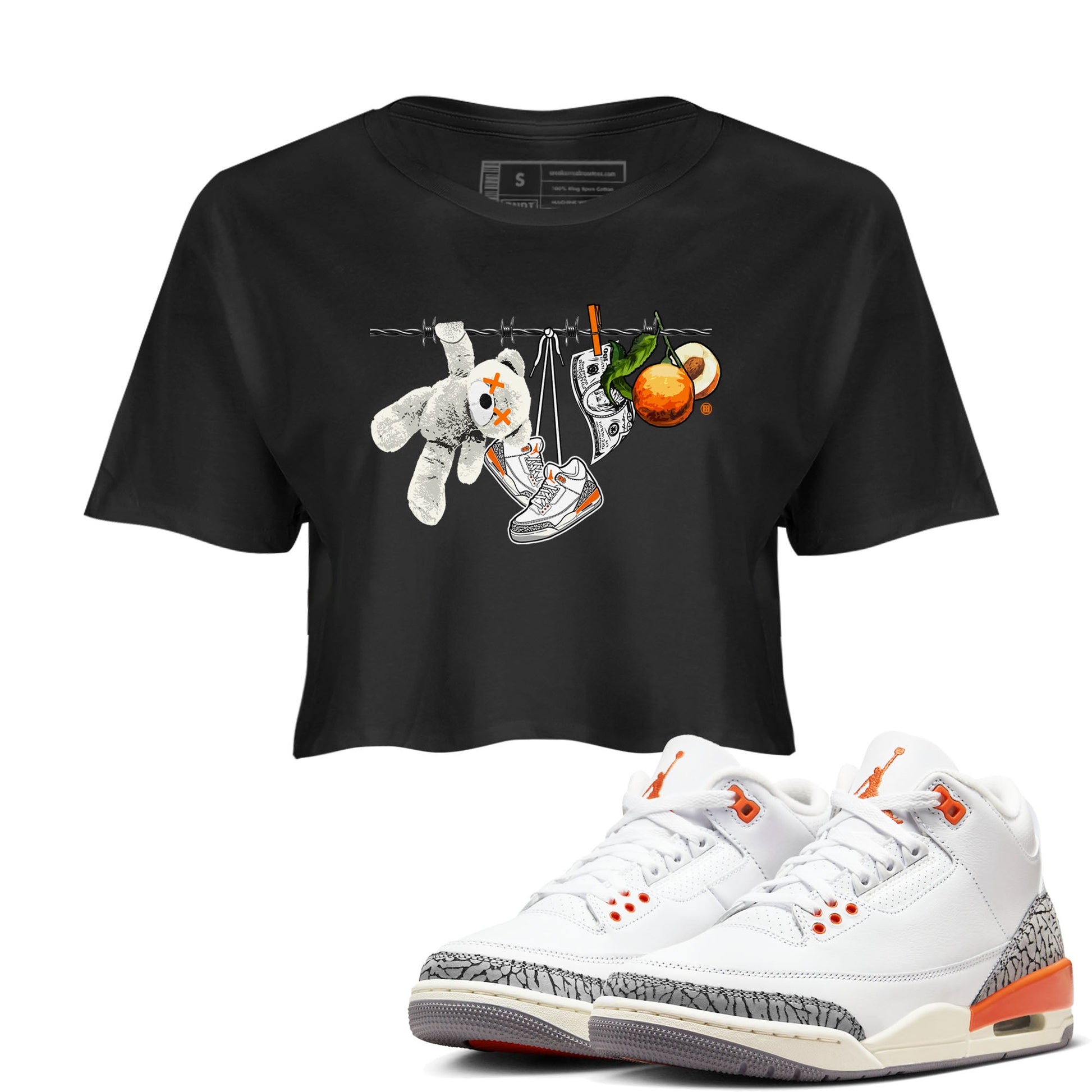 3s Georgia Peach shirt to match jordans Clothesline sneaker tees Air Jordan 3 Retro Georgia Peach SNRT Sneaker Release Tees Black 1 crop length shirt