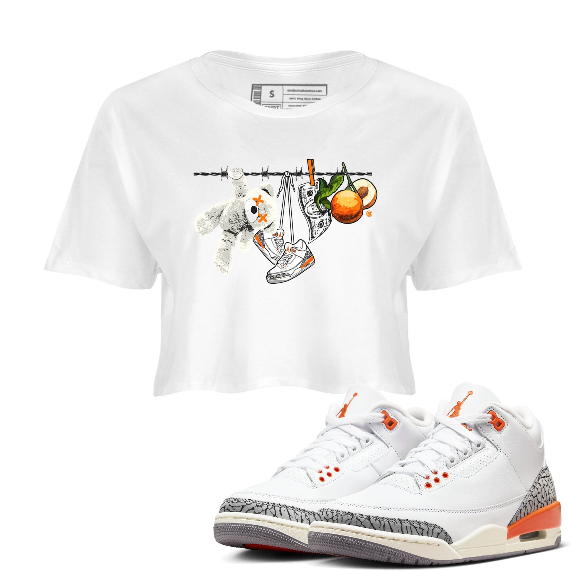 3s Georgia Peach shirt to match jordans Clothesline sneaker tees Air Jordan 3 Retro Georgia Peach SNRT Sneaker Release Tees White 1 crop length shirt