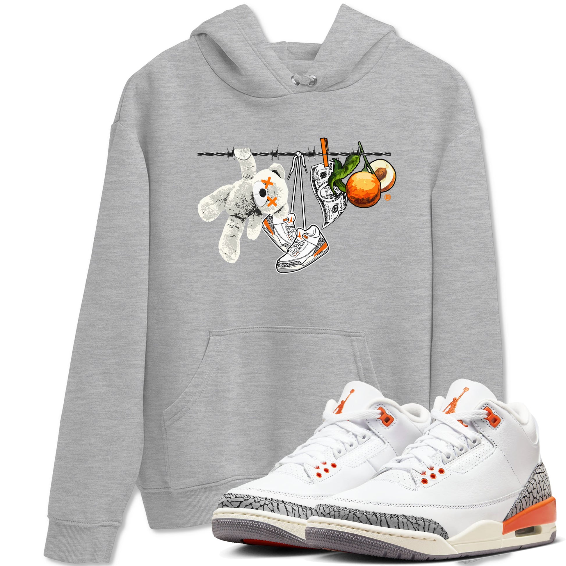 3s Georgia Peach shirt to match jordans Clothesline sneaker tees Air Jordan 3 Retro Georgia Peach SNRT Sneaker Release Tees unisex cotton Heather Grey 1 crew neck shirt