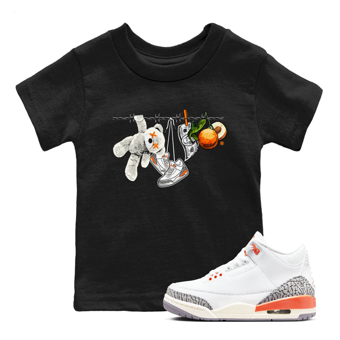 3s Georgia Peach shirt to match jordans Clothesline sneaker tees Air Jordan 3 Retro Georgia Peach SNRT Sneaker release tees baby toddler Black 1 cotton Shirt