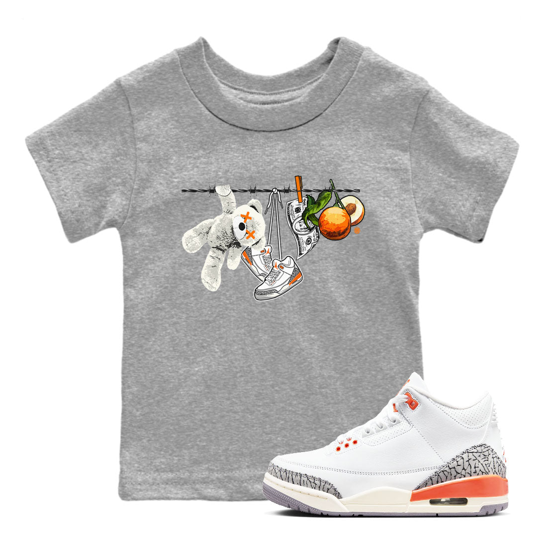3s Georgia Peach shirt to match jordans Clothesline sneaker tees Air Jordan 3 Retro Georgia Peach SNRT Sneaker release tees baby toddler Heather Grey 1 cotton Shirt
