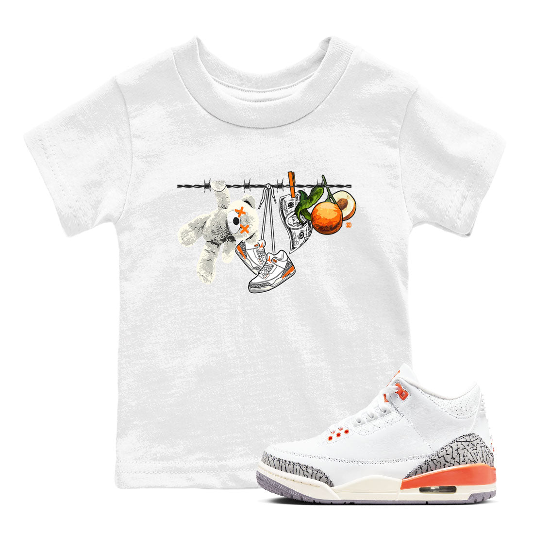 3s Georgia Peach shirt to match jordans Clothesline sneaker tees Air Jordan 3 Retro Georgia Peach SNRT Sneaker release tees baby toddler White 1 cotton Shirt