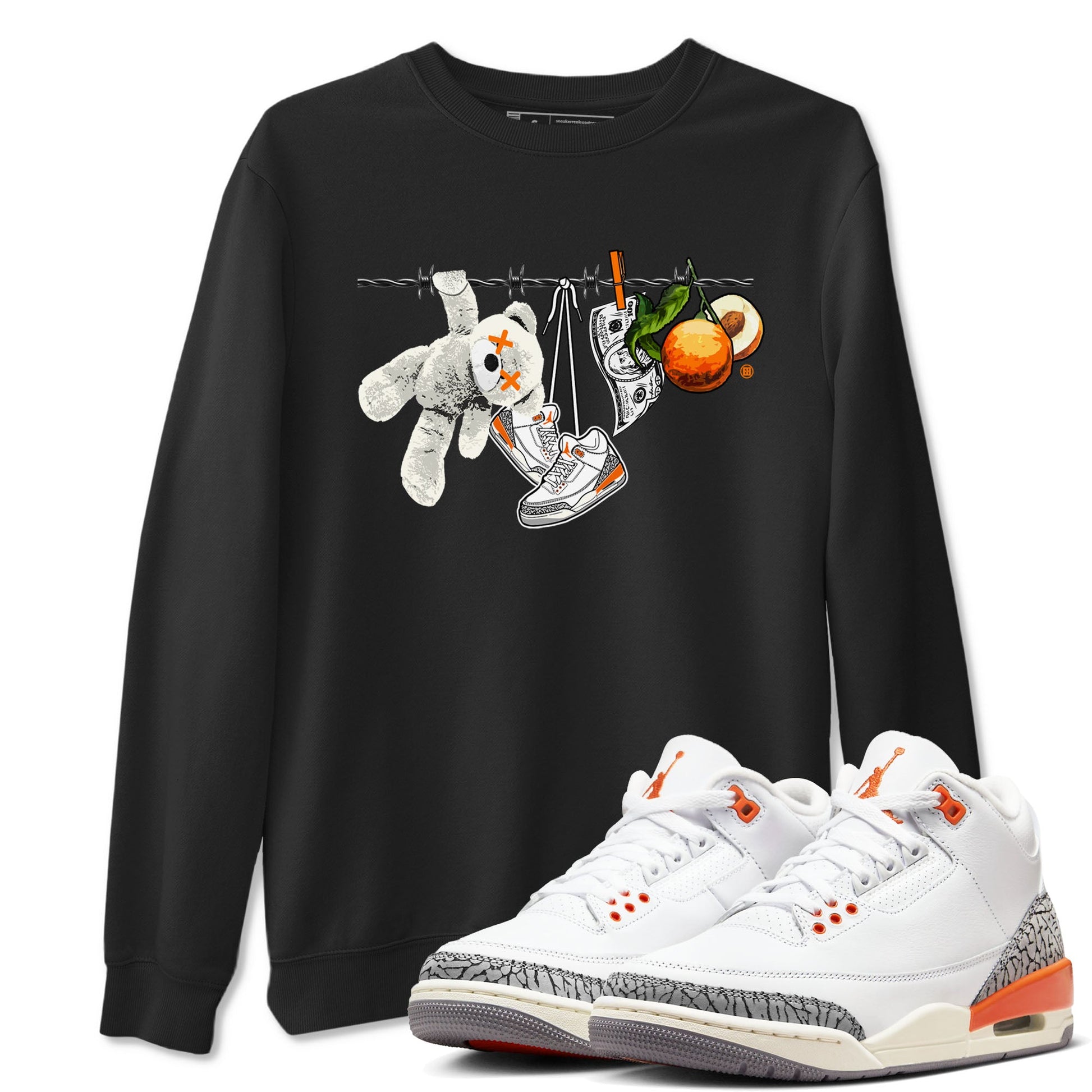 3s Georgia Peach shirt to match jordans Clothesline sneaker tees Air Jordan 3 Retro Georgia Peach SNRT Sneaker Release Tees unisex cotton Black 1 crew neck shirt