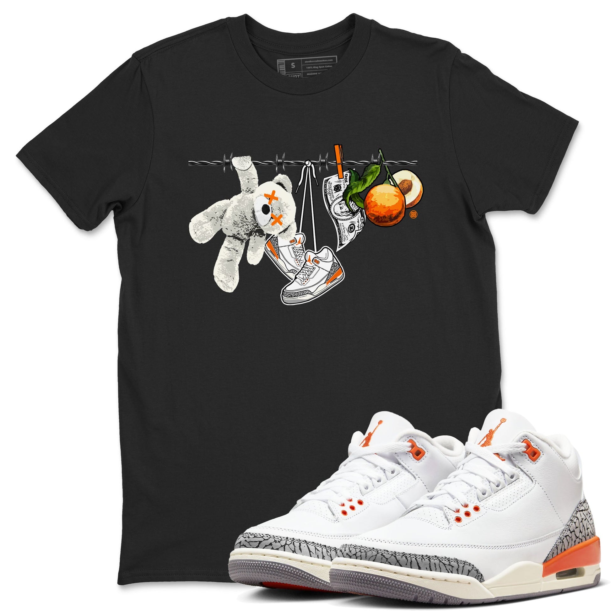 3s Georgia Peach shirt to match jordans Clothesline sneaker tees Air Jordan 3 Retro Georgia Peach SNRT Sneaker Release Tees unisex cotton Black 1 crew neck shirt